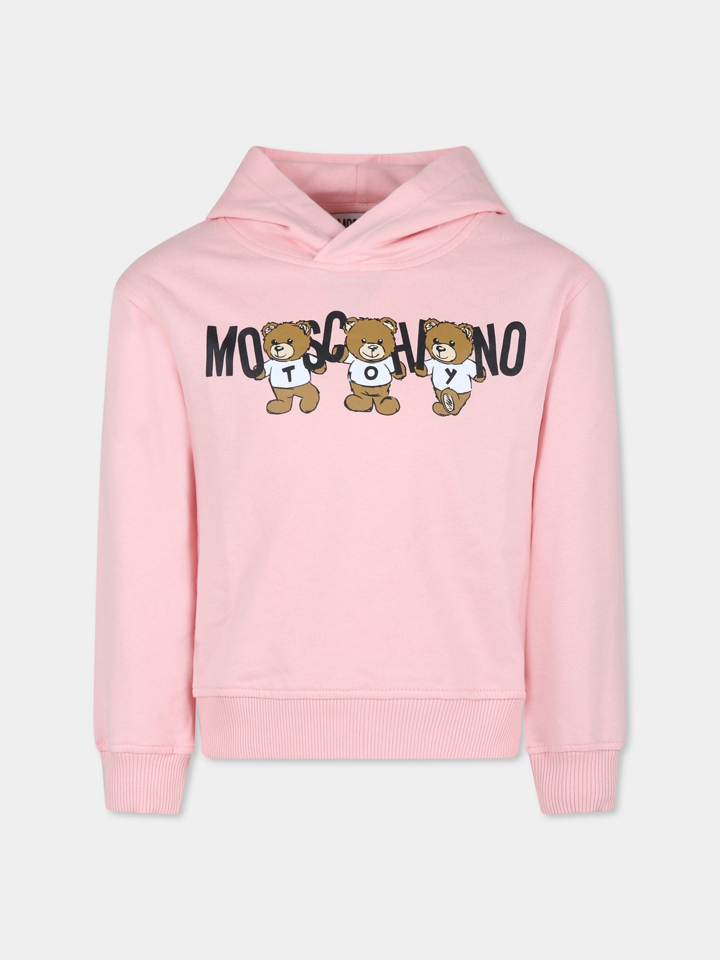 Felpa rosa per bambina con tre Teddy Bears,Moschino Kids,HMF07K LCA40 50209