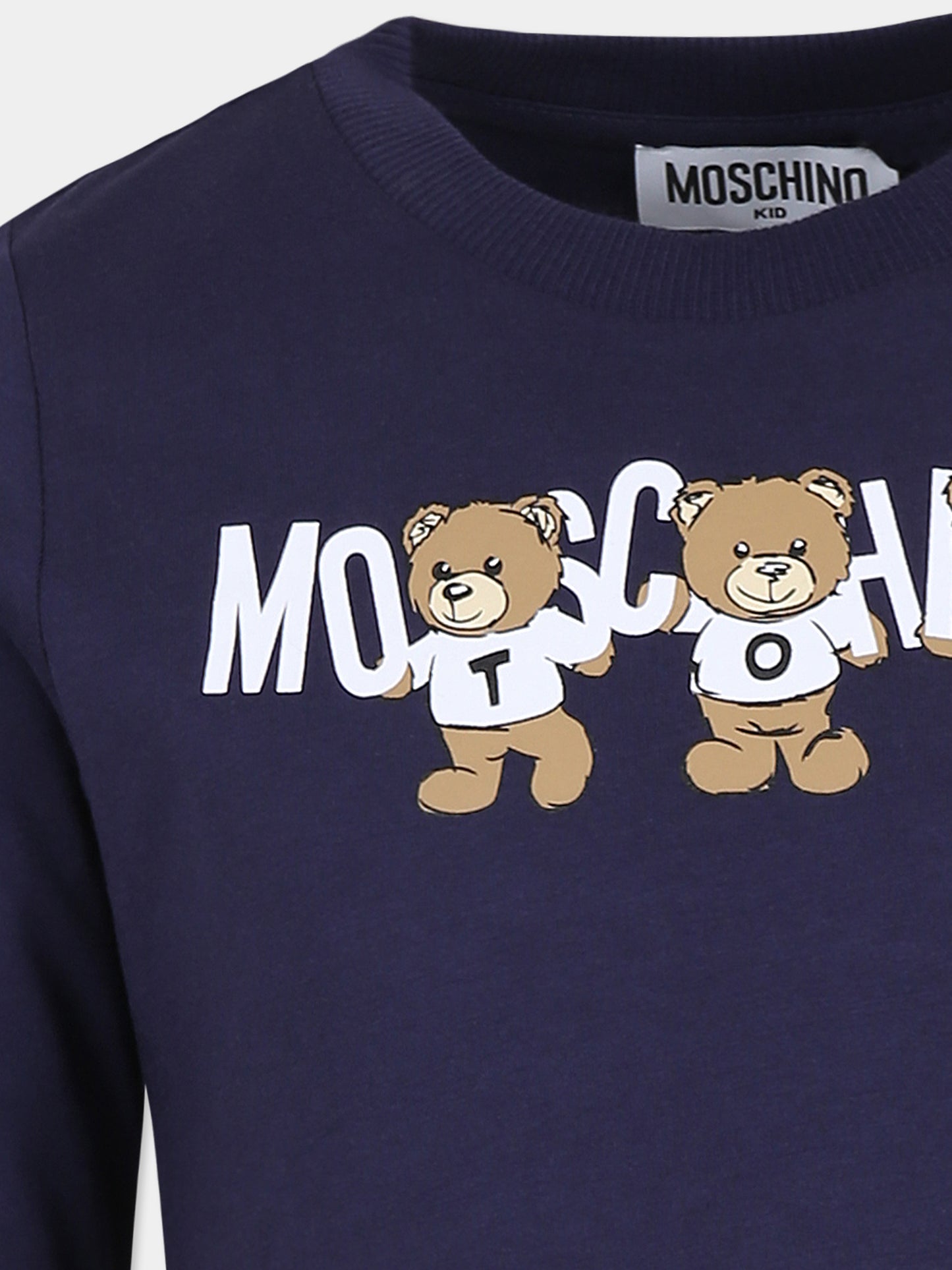 T-shirt blu per bambini con tre Teddy Bears,Moschino Kids,HQO00J LAA10 40016