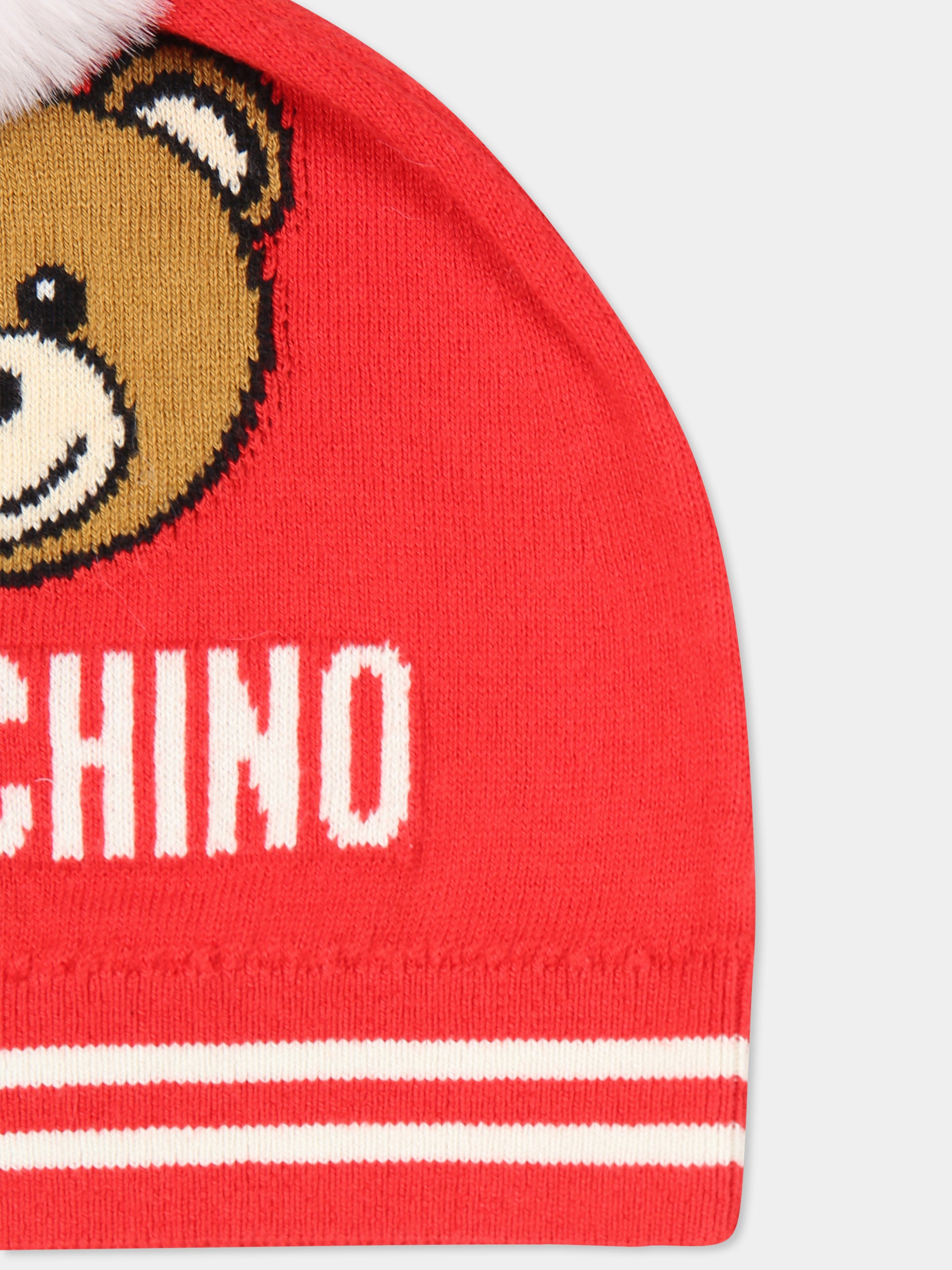 Berretto rosso per bambini con Teddy Bear,Moschino Kids,HUX02K LHE43 50109