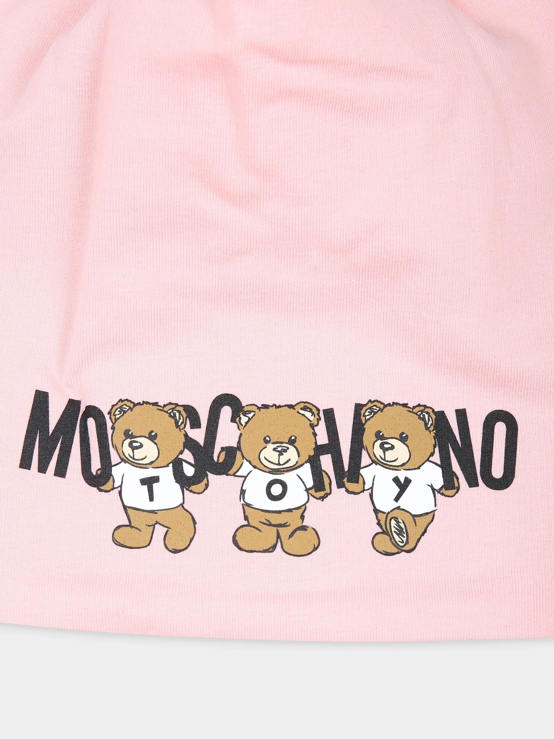 Berretto rosa per bambina con tre Teddy Bears,Moschino Kids,HUX02M LDA14 50209