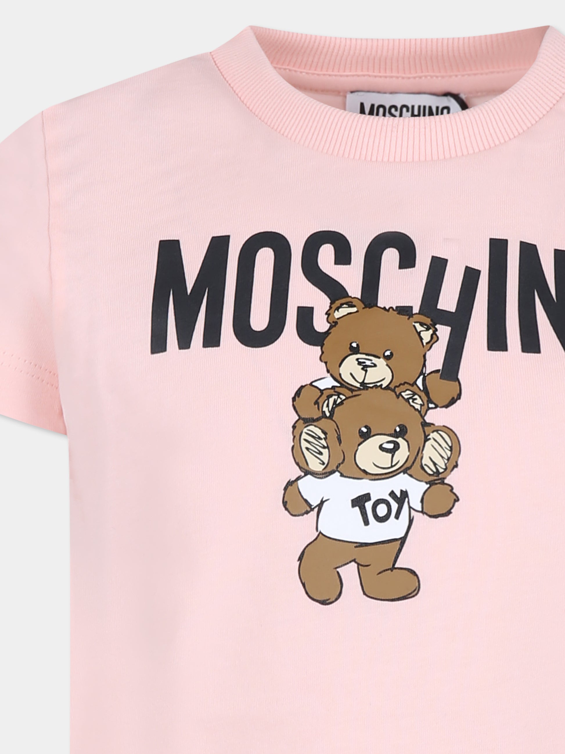 T-shirt rosa per bambina con due Teddy Bears,Moschino Kids,HVM04K LAA01 50209