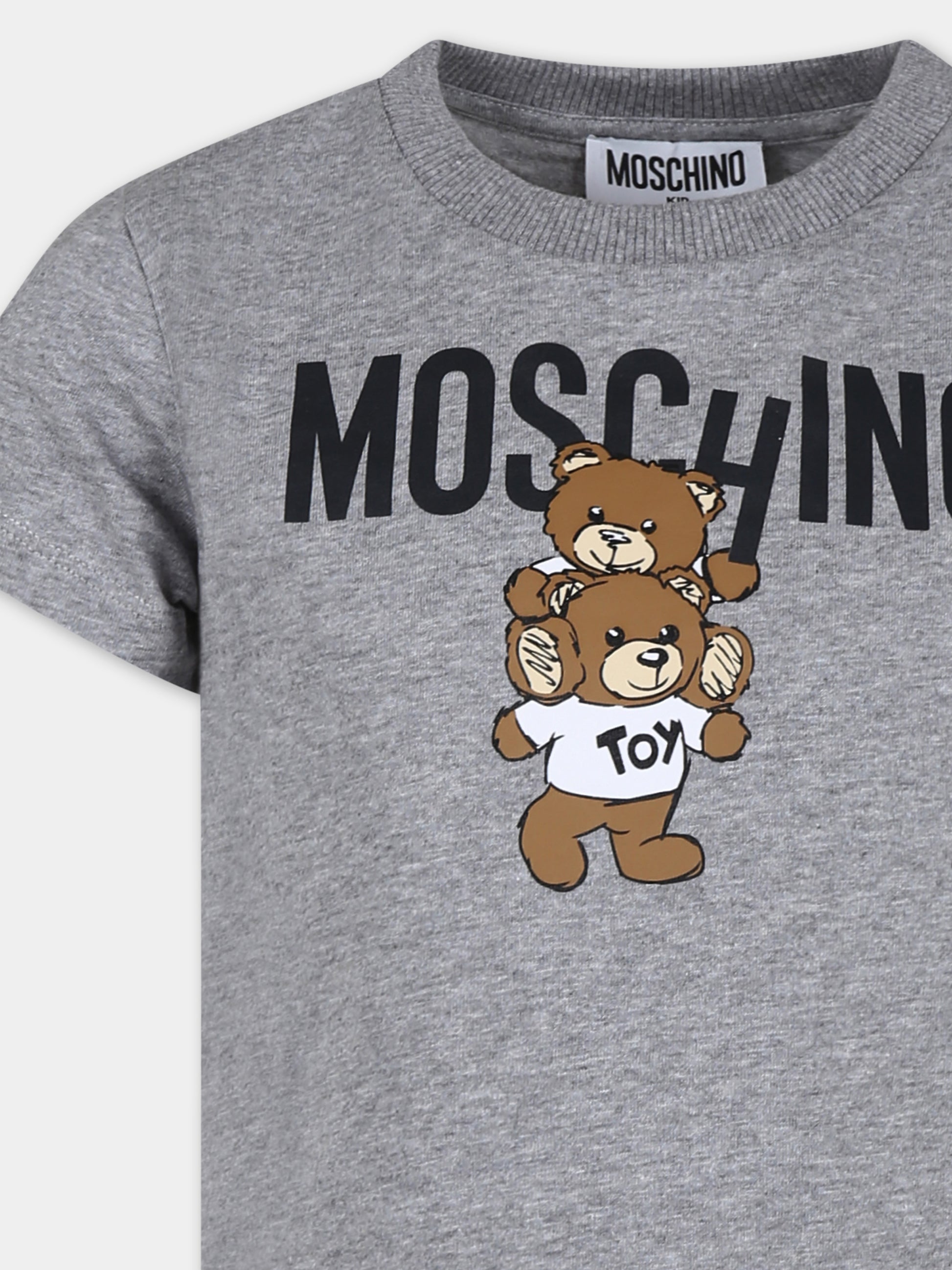 T-shirt grigia per bambini con due Teddy Bears,Moschino Kids,HVM04K LAA01 60901