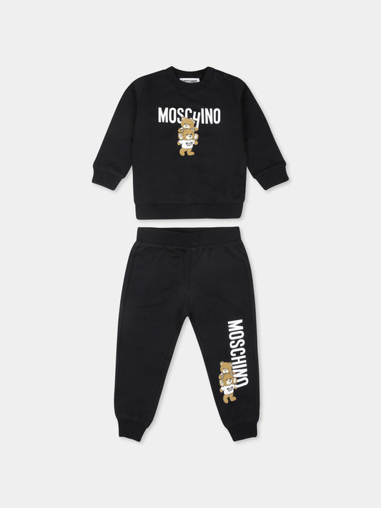 Completo nero per neonati con due Teddy Bears,Moschino Kids,M6K02P LCA14 60100