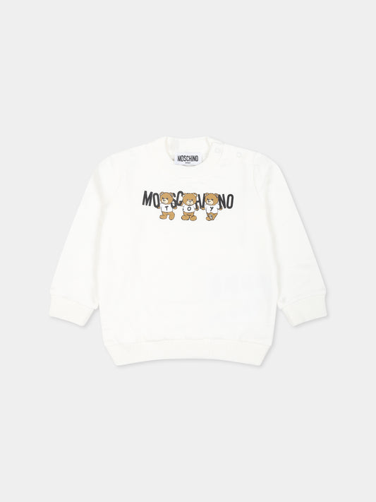 Felpa avorio per neonati con tre Teddy Bears,Moschino Kids,M8F04Q LCA40 10063