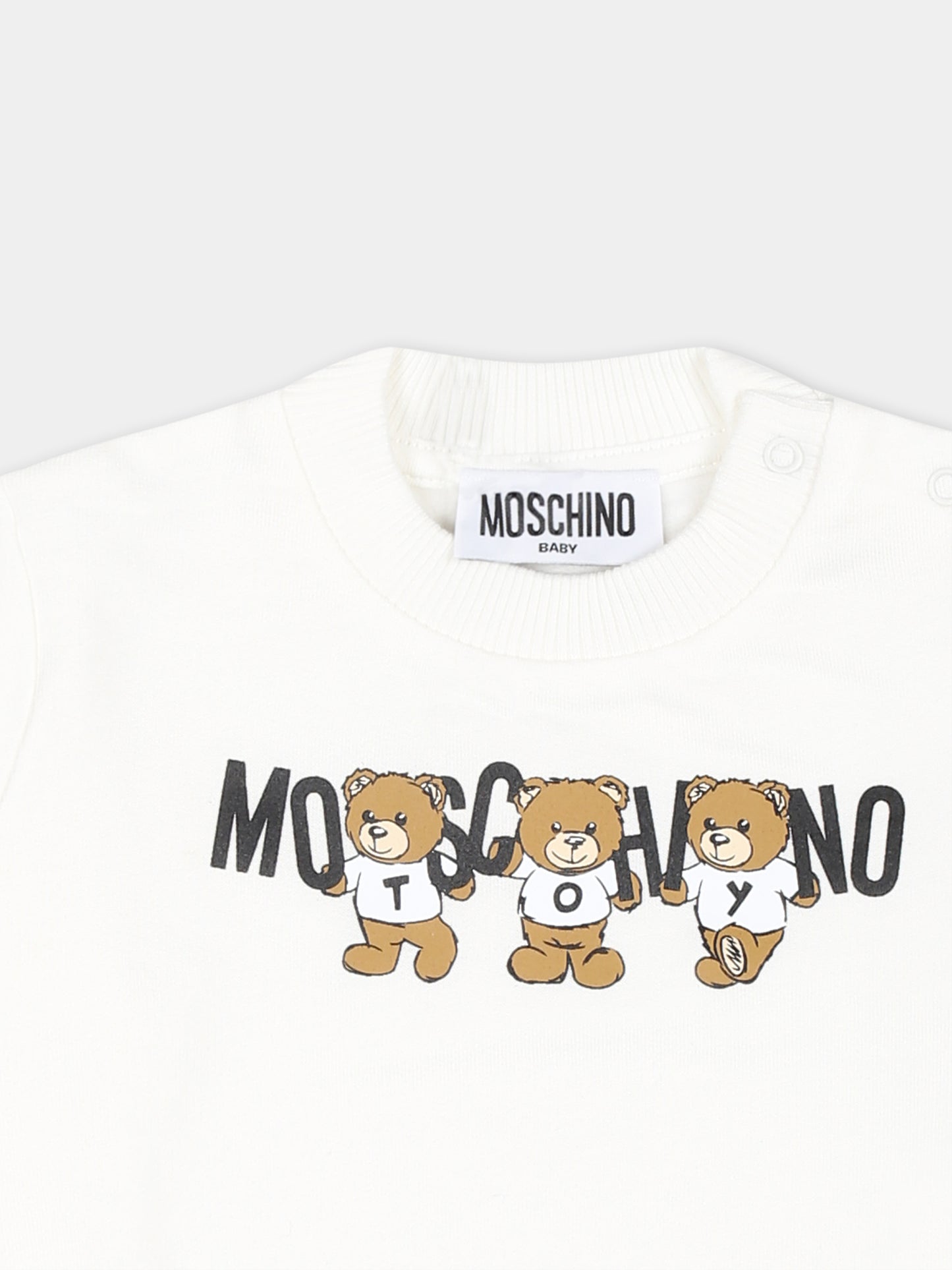 Felpa avorio per neonati con tre Teddy Bears,Moschino Kids,M8F04Q LCA40 10063