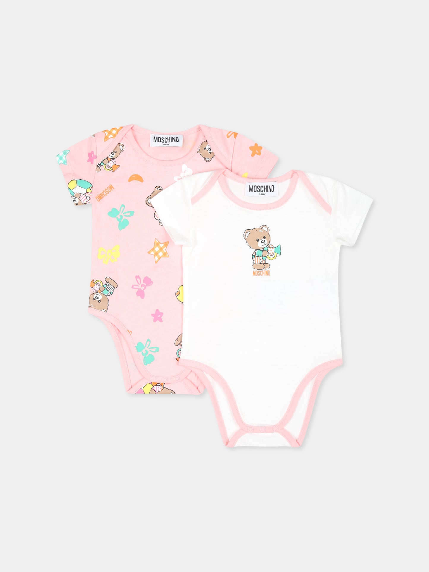 Set body rosa per neonata con Teddy Bear,Moschino Kids,M8Y017 LAB99 86017