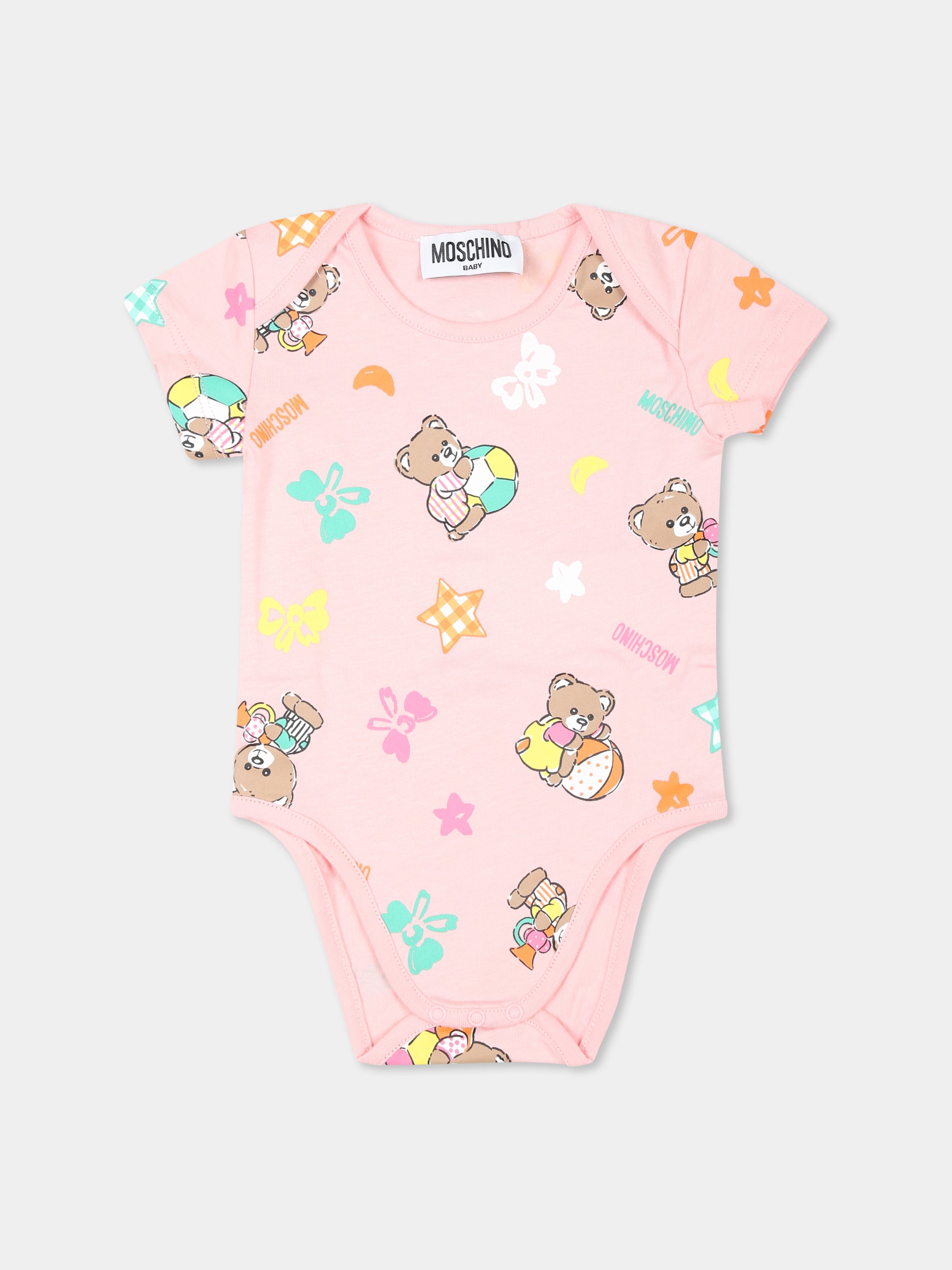 Set body rosa per neonata con Teddy Bear,Moschino Kids,M8Y017 LAB99 86017