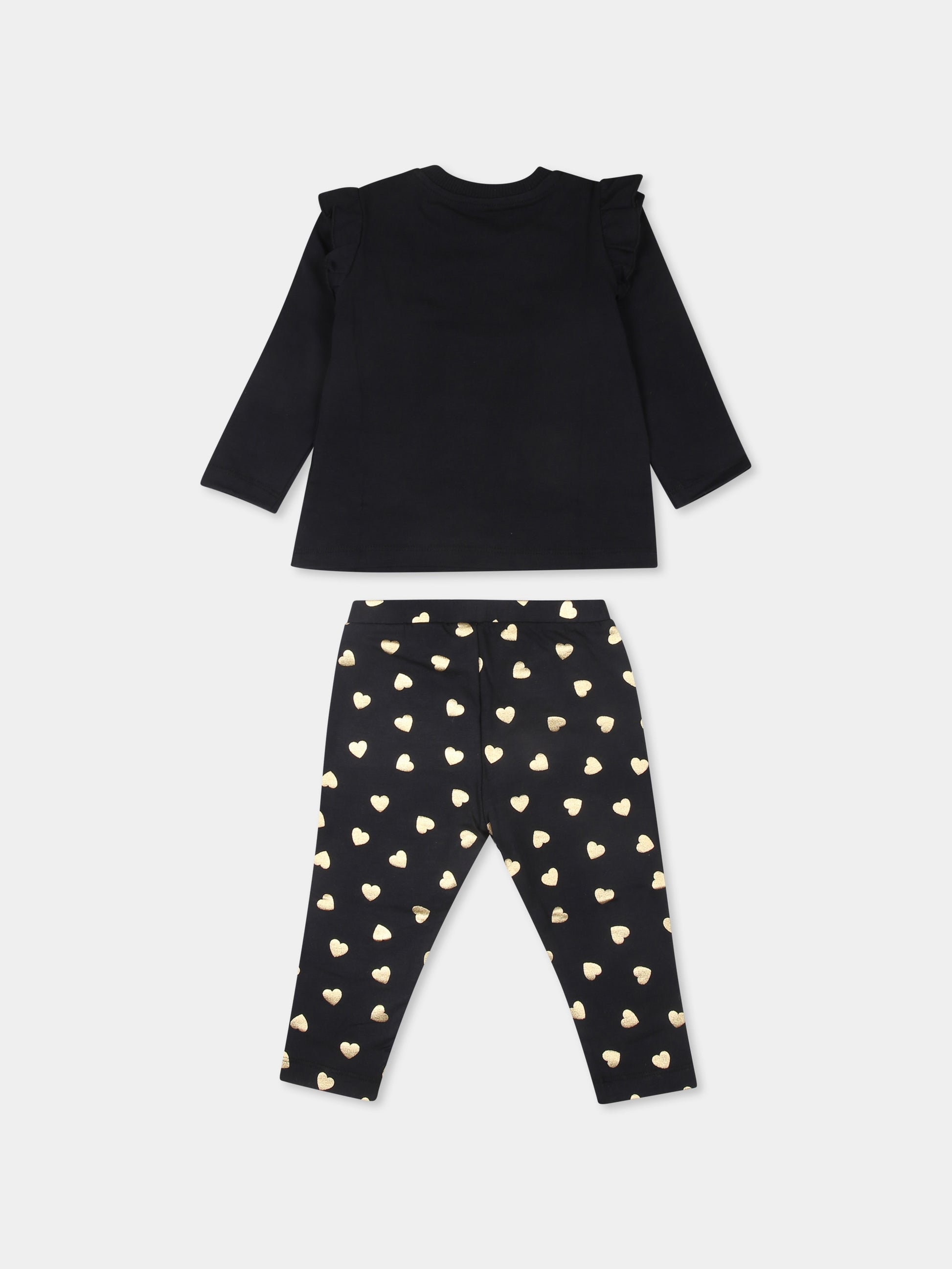 Completo nero per neonata con Teddy Bear e cuori,Moschino Kids,MBK01X LBA11 60100