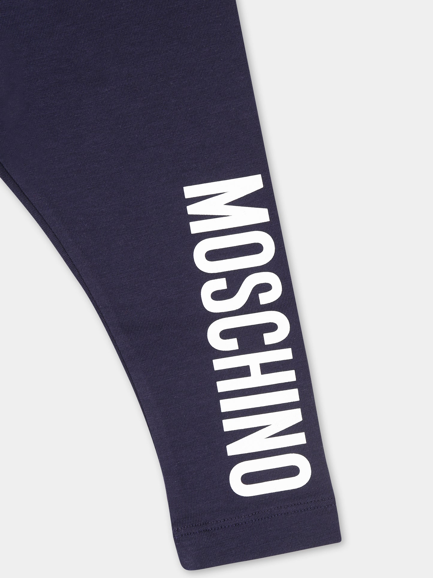 Leggings blu per neonata con logo,Moschino Kids,MDP03A LBA11 40016