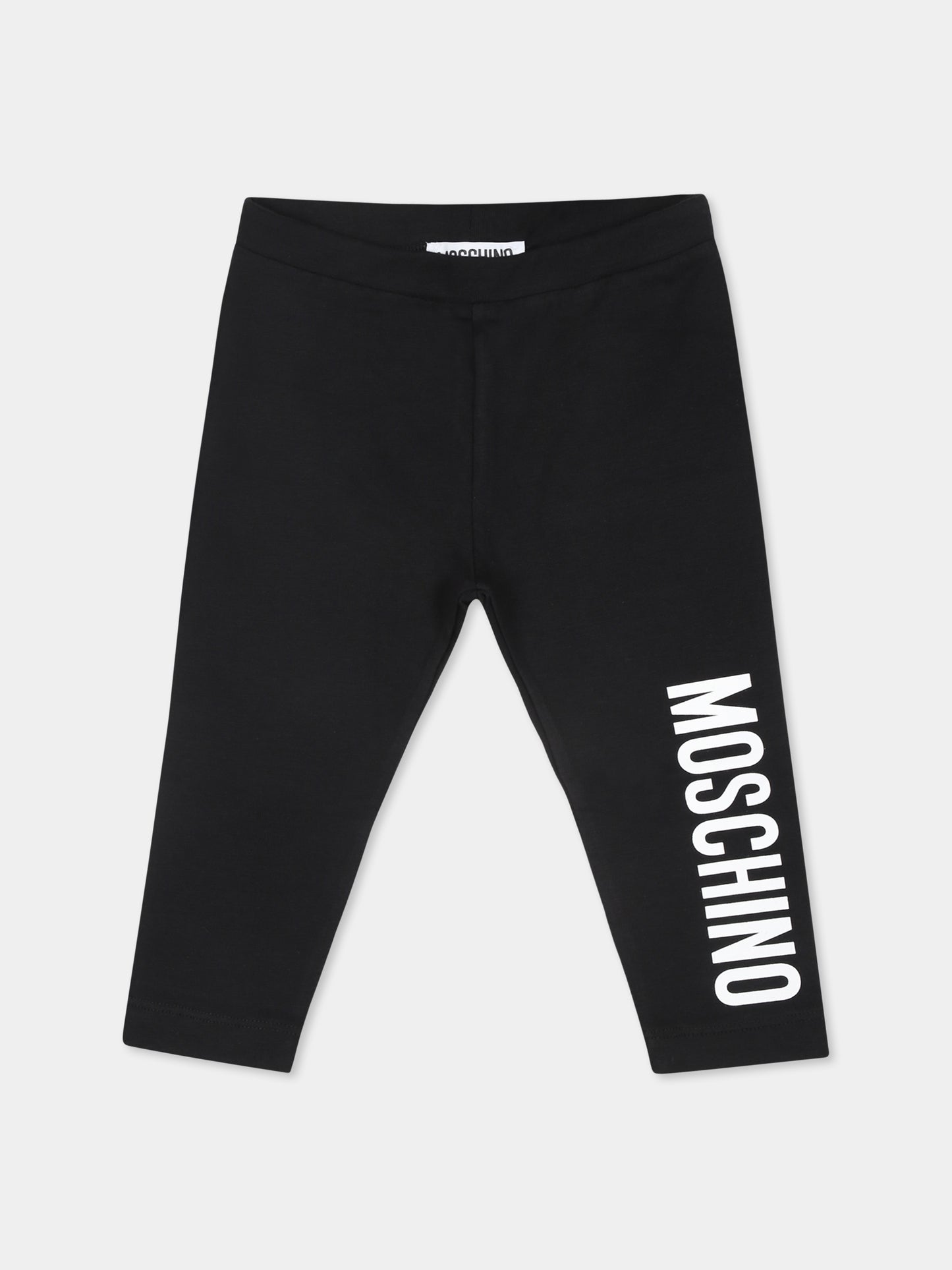 Leggings nero per neonata con logo,Moschino Kids,MDP03A LBA11 60100