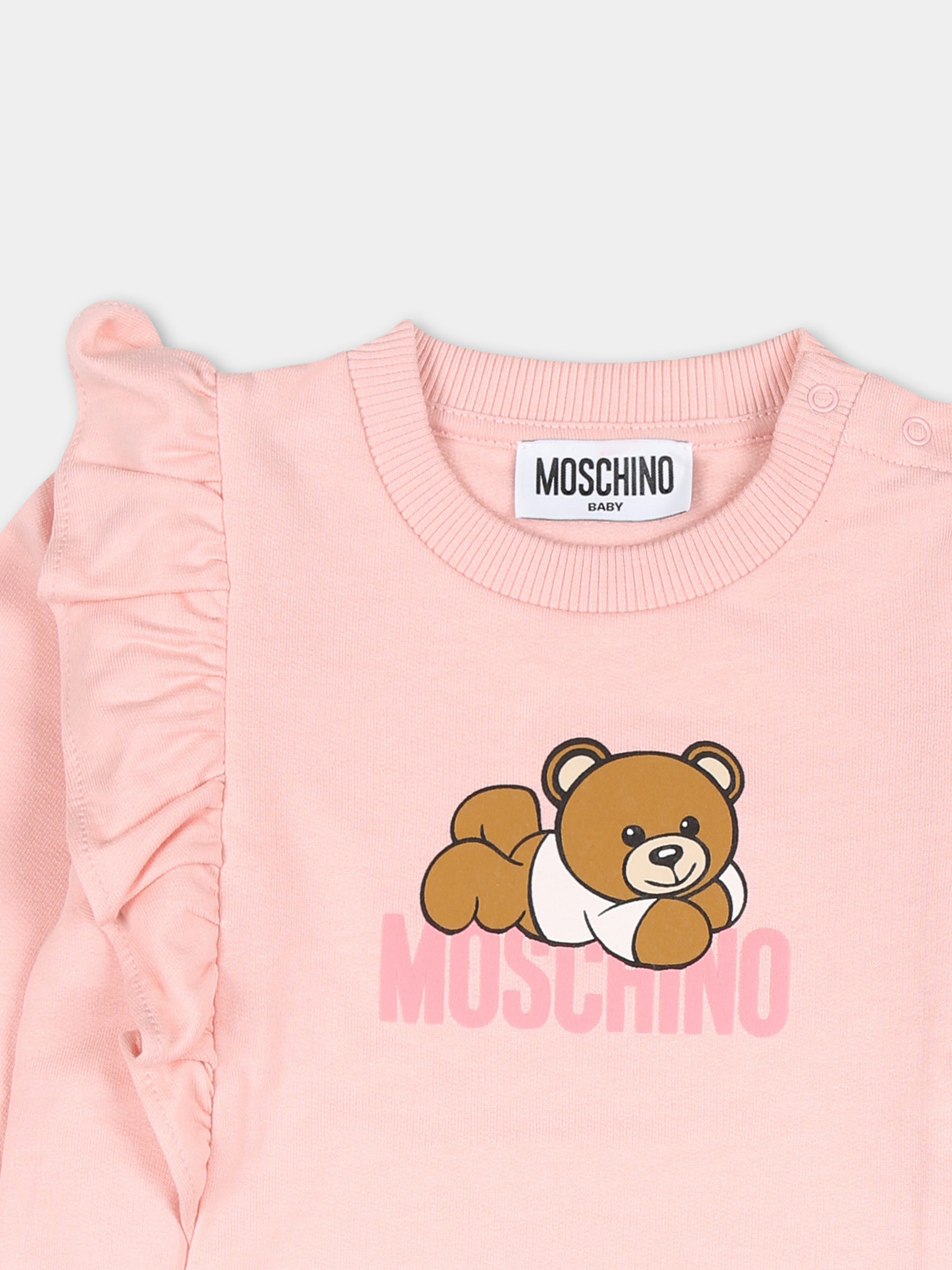 Vestito rosa per bambina con Teddy Bear e cuori,Moschino Kids,MDV0BM LCA63 50209