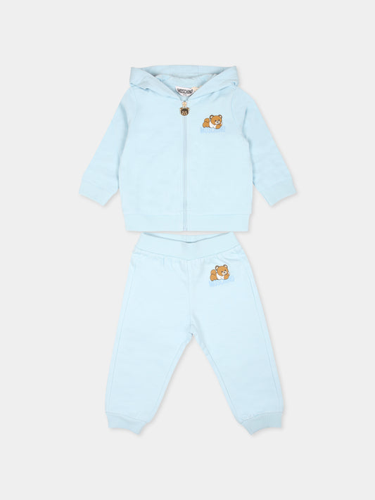 Completo celeste per neonato con Teddy Bear,Moschino Kids,MMK04P LCA63 40304