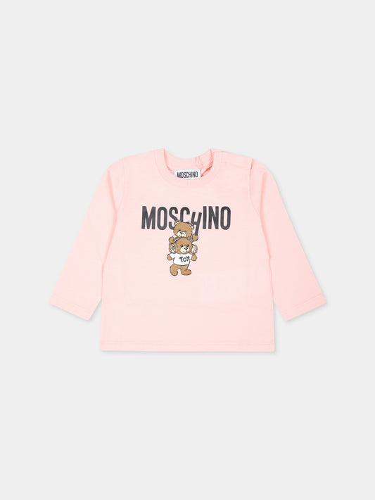 T-shirt rosa per neonata con Teddy Bear,Moschino Kids,MMO00R LAA01 50209