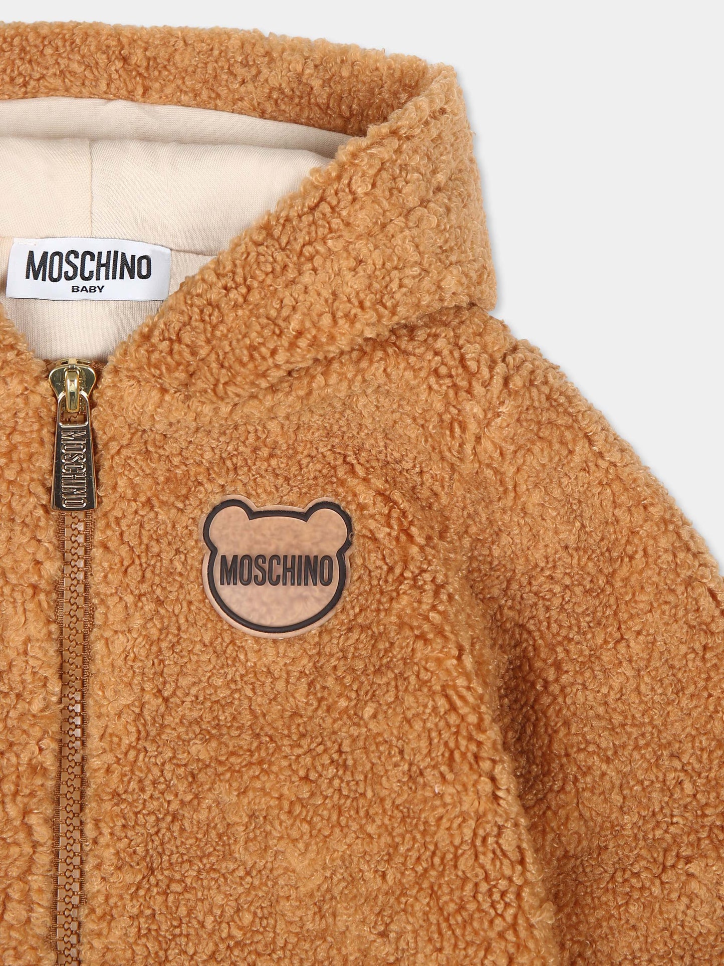 Ecopelliccia marrone per neonati con logo,Moschino Kids,MMT027 LIA00 20121