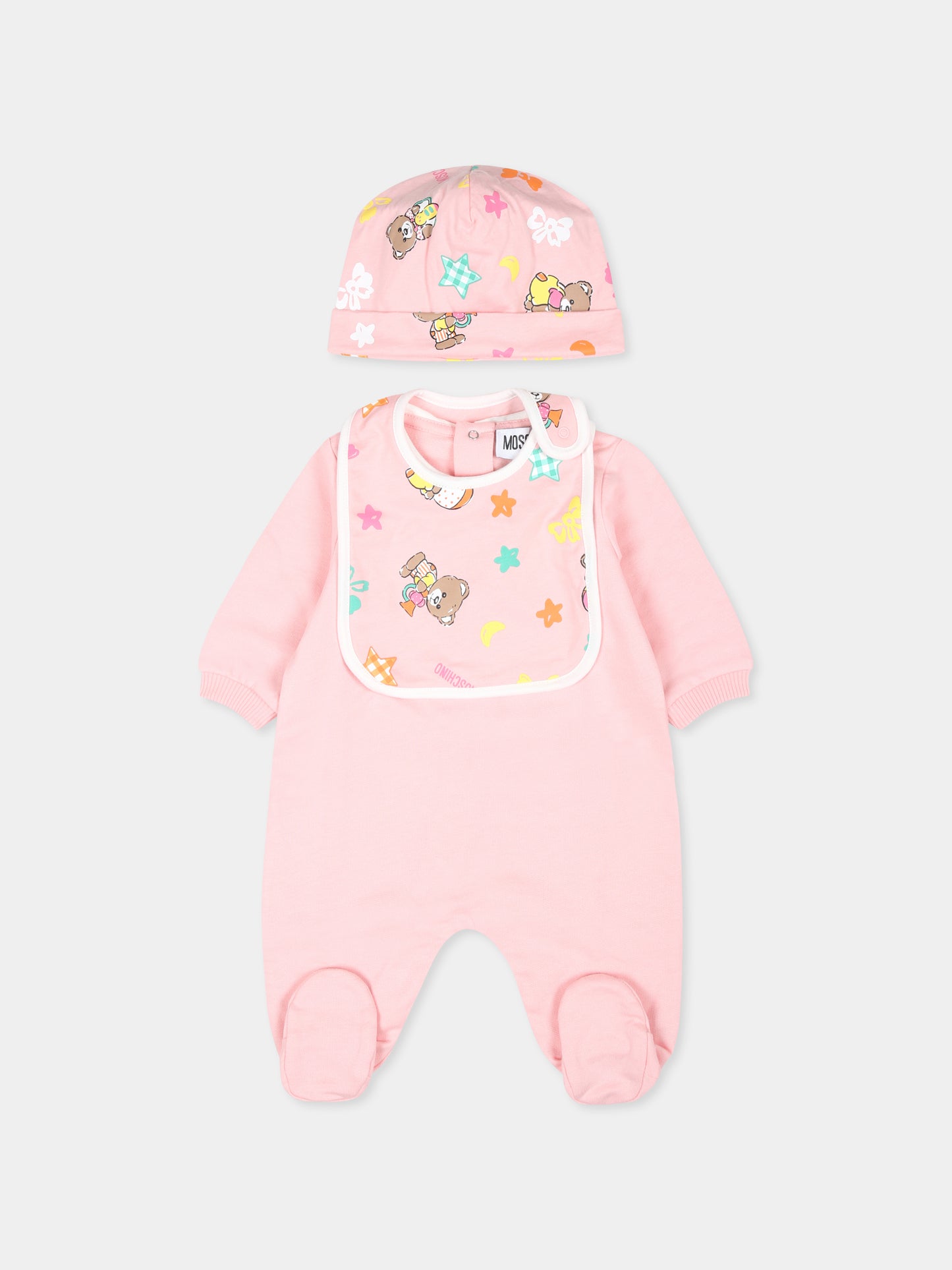 Set tutina rosa per neonata con Teddy Bear e stelle,Moschino Kids,MMY04G LCA40 50209