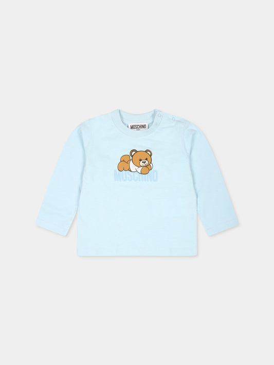 T-shirt celeste per neonato con Teddy Bear,Moschino Kids,MOO00R LAA36 40304