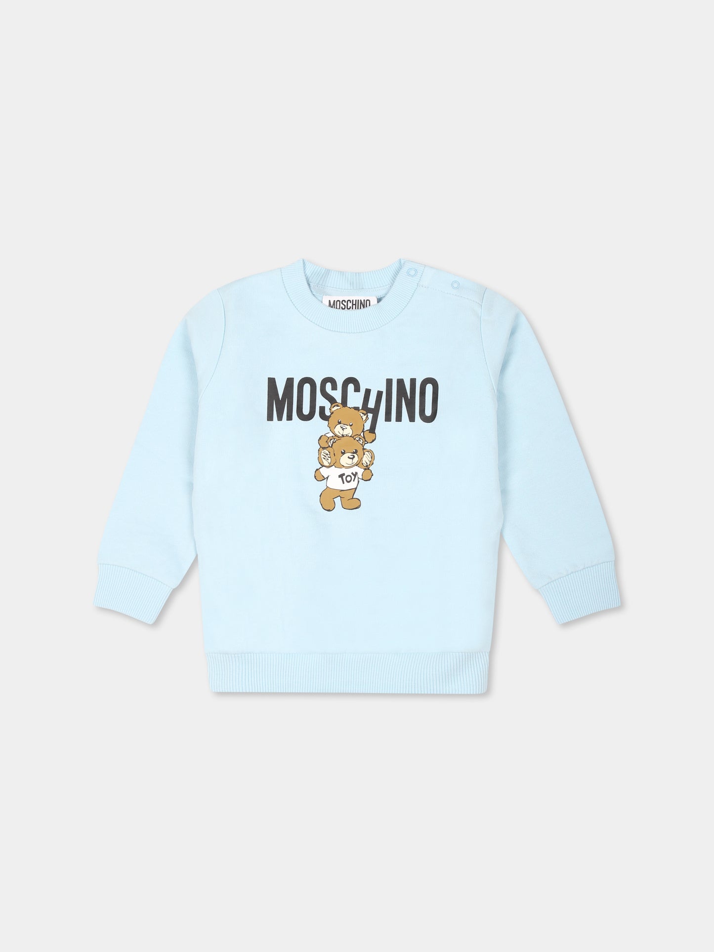 Felpa celeste per neonato con due Teddy Bears,Moschino Kids,MUF05J LCA14 40304