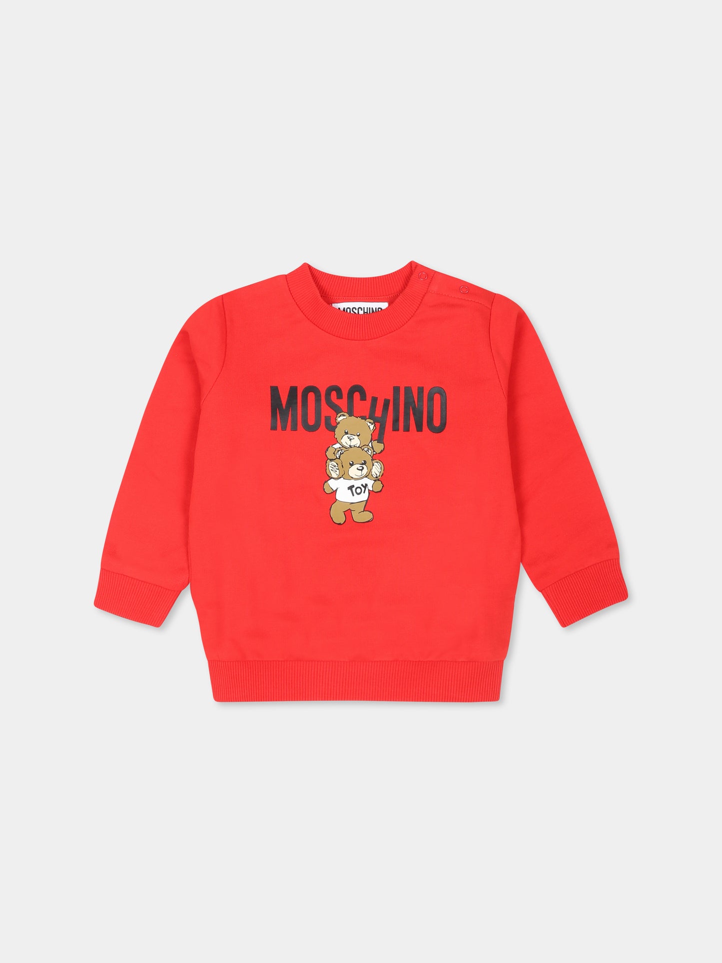 Felpa rossa per neonati con due Teddy Bears,Moschino Kids,MUF05J LCA14 50109