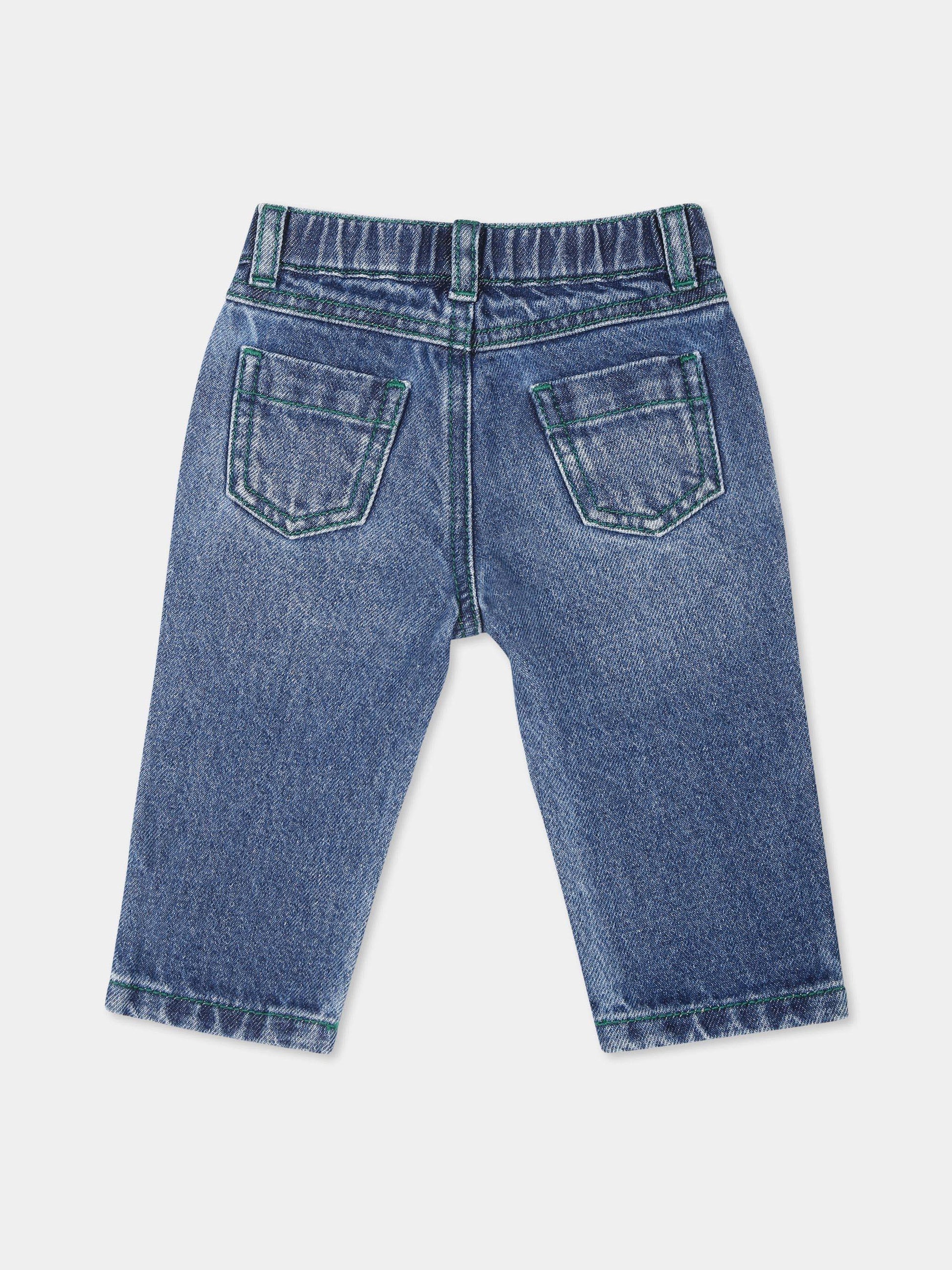 Jeans blu per neonato con logo e Teddy Bear,Moschino Kids,MUP04Z L0E29 40290