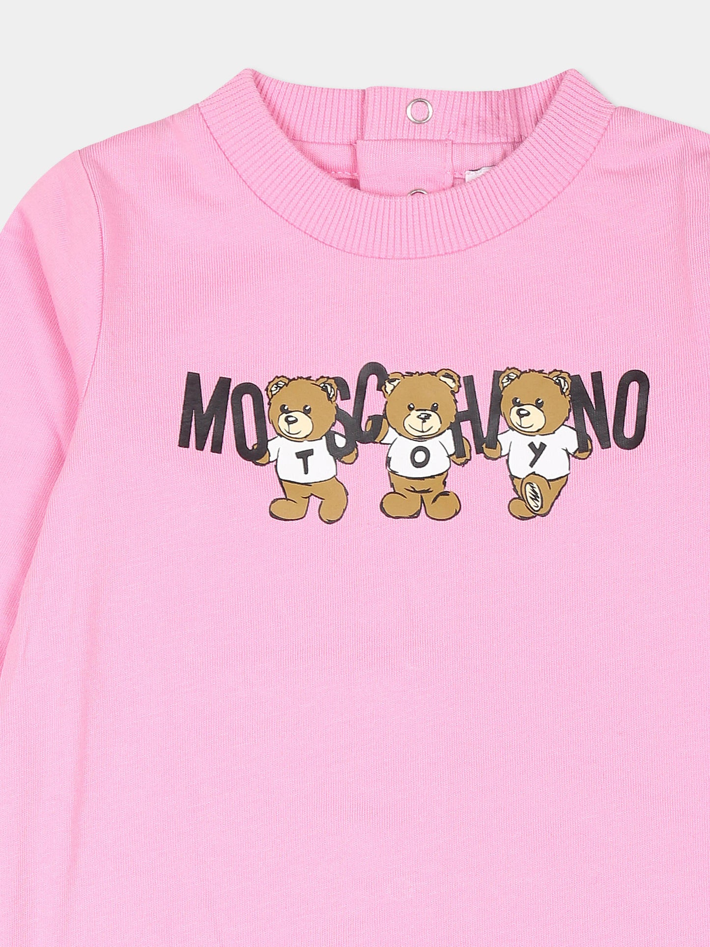 Tutina rosa per neonata con tre Teddy Bears,Moschino Kids,MUT040 LAA10 50243