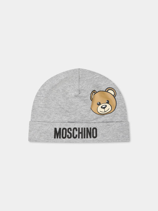 Cappello grigio per neonati con Teddy Bear,Moschino Kids,MUX050 LDA17 60901