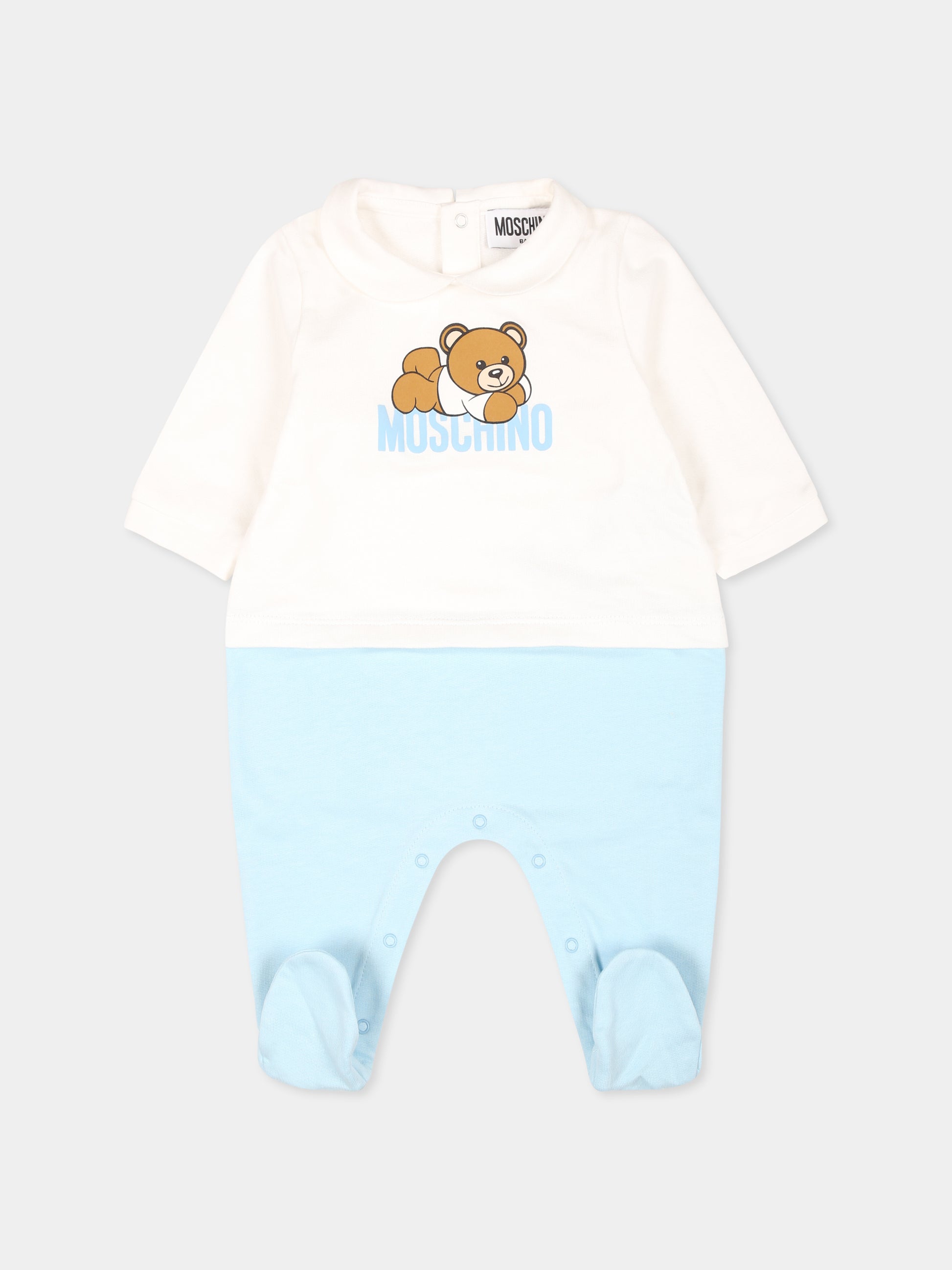 Tutina celeste per neonato con Teddy Bear sdraiato,Moschino Kids,MUY06Z LCA63 40304