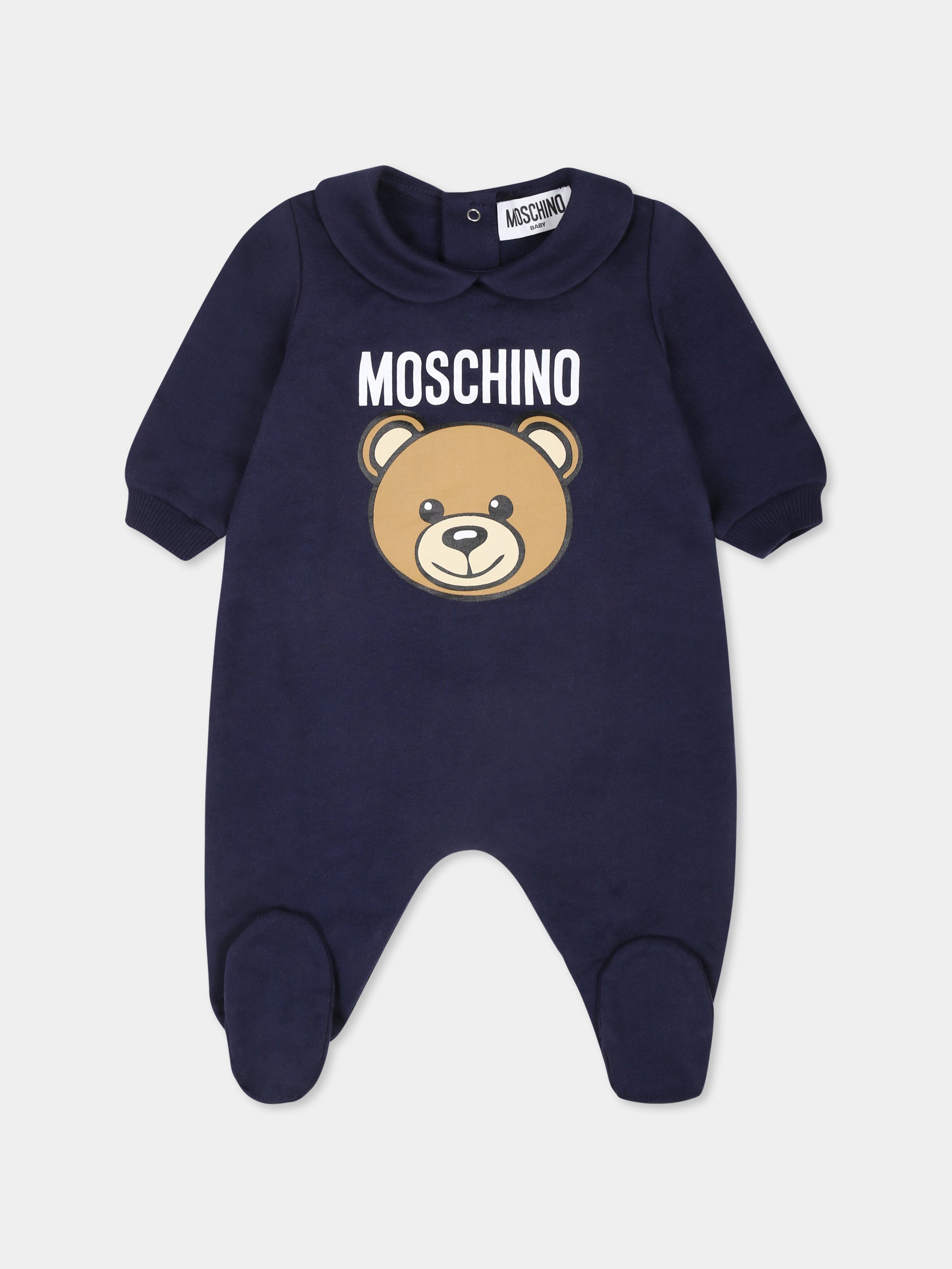 Tutina blu per neonato con Teddy Bear,Moschino Kids,MUY078 LCA40 40016