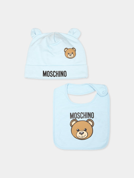 Set accessori celeste per neonato con Teddy Bear,Moschino Kids,MUY079 LCA40 40304