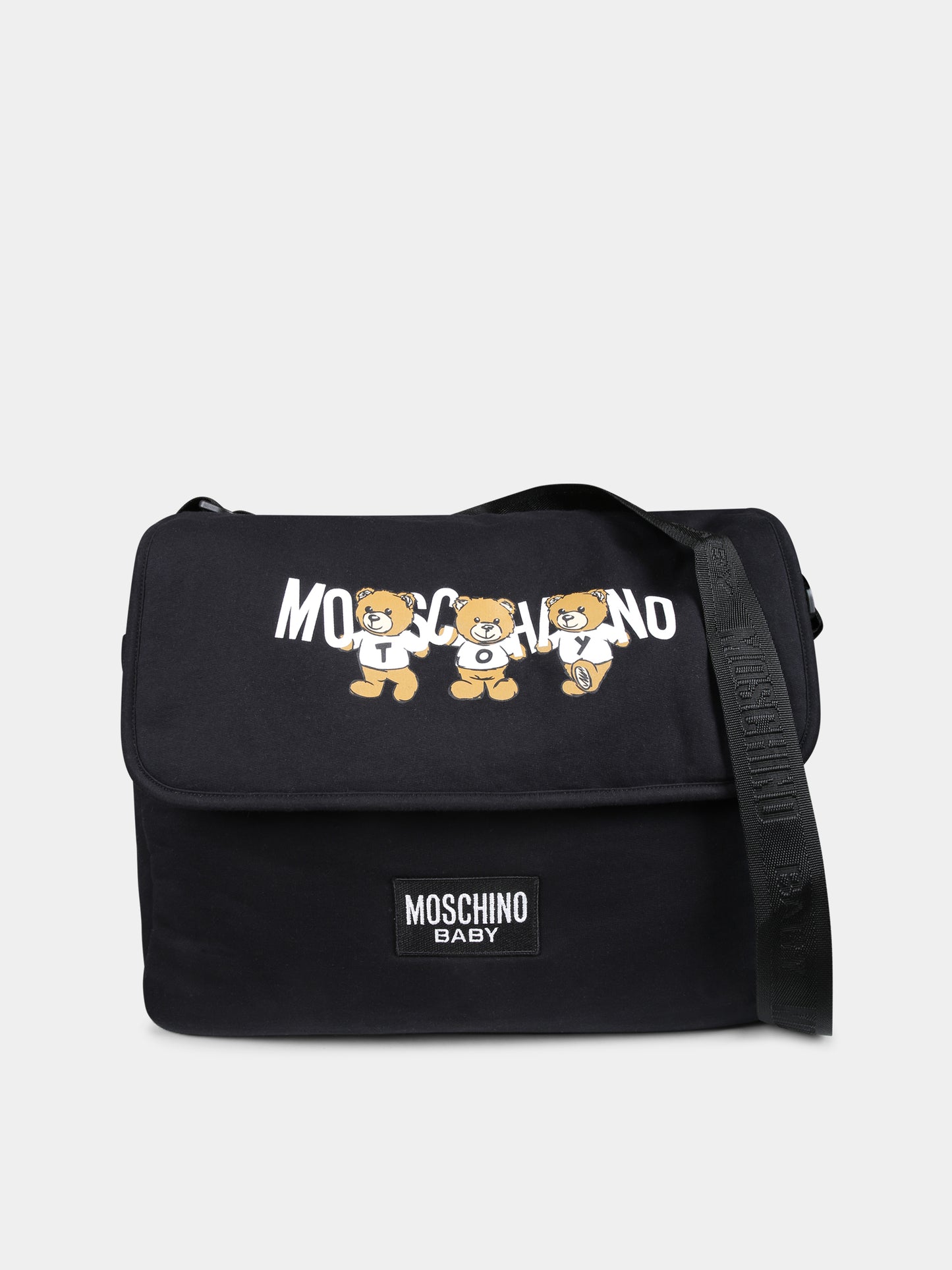 Borsa mamma nera per neonati con tre Teddy Bears,Moschino Kids,MVX03D LCA40 60100