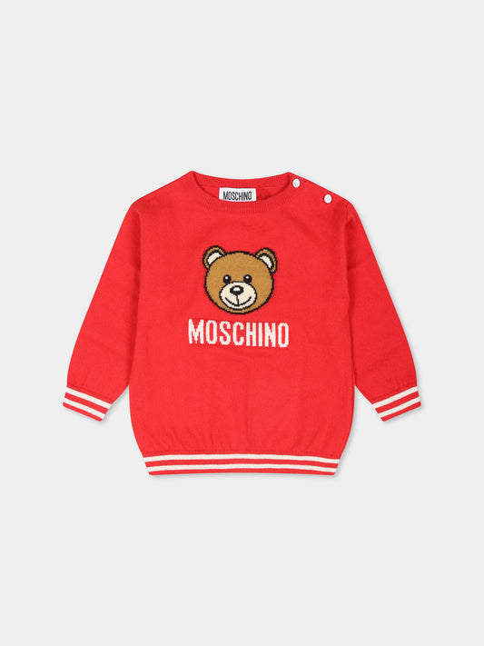 Maglione rosso per neonati con Teddy Bear,Moschino Kids,MYW00J LHE43 50109