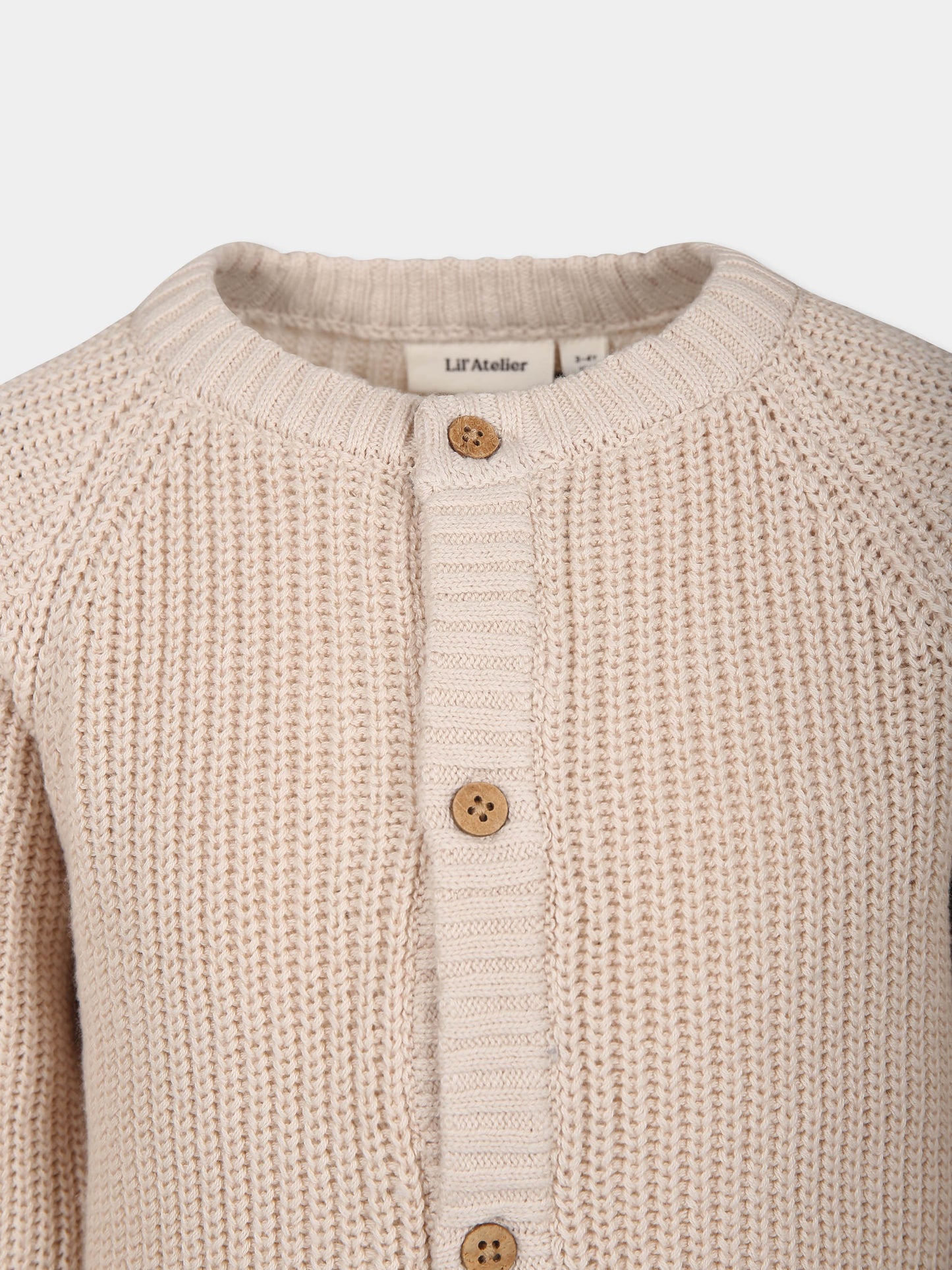 Cardigan beige per bambina con patch logato,Lil' Atelier,13231613 SHEER BLISS