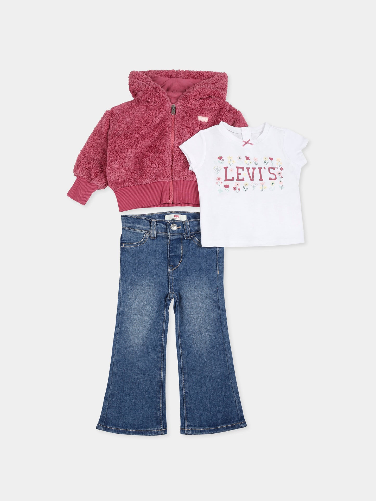 Completo rosa per neonata con logo e fiori,Levi's Kids,1EK978 AHT