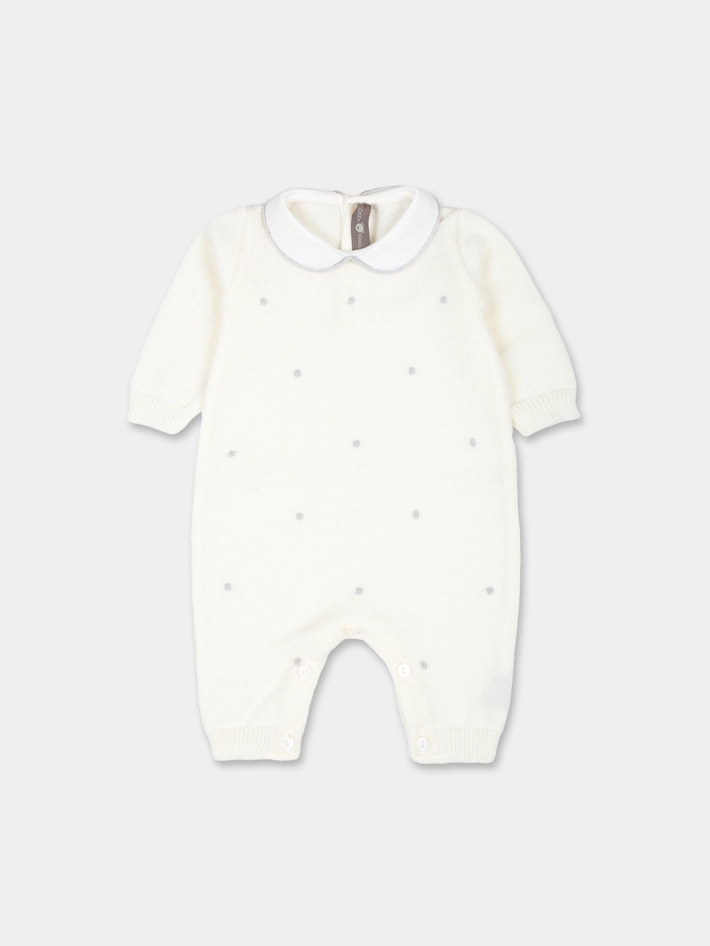 Tutina bianca per neonati con pois grigi,Little Bear,9115 LATTE/GRIGIO