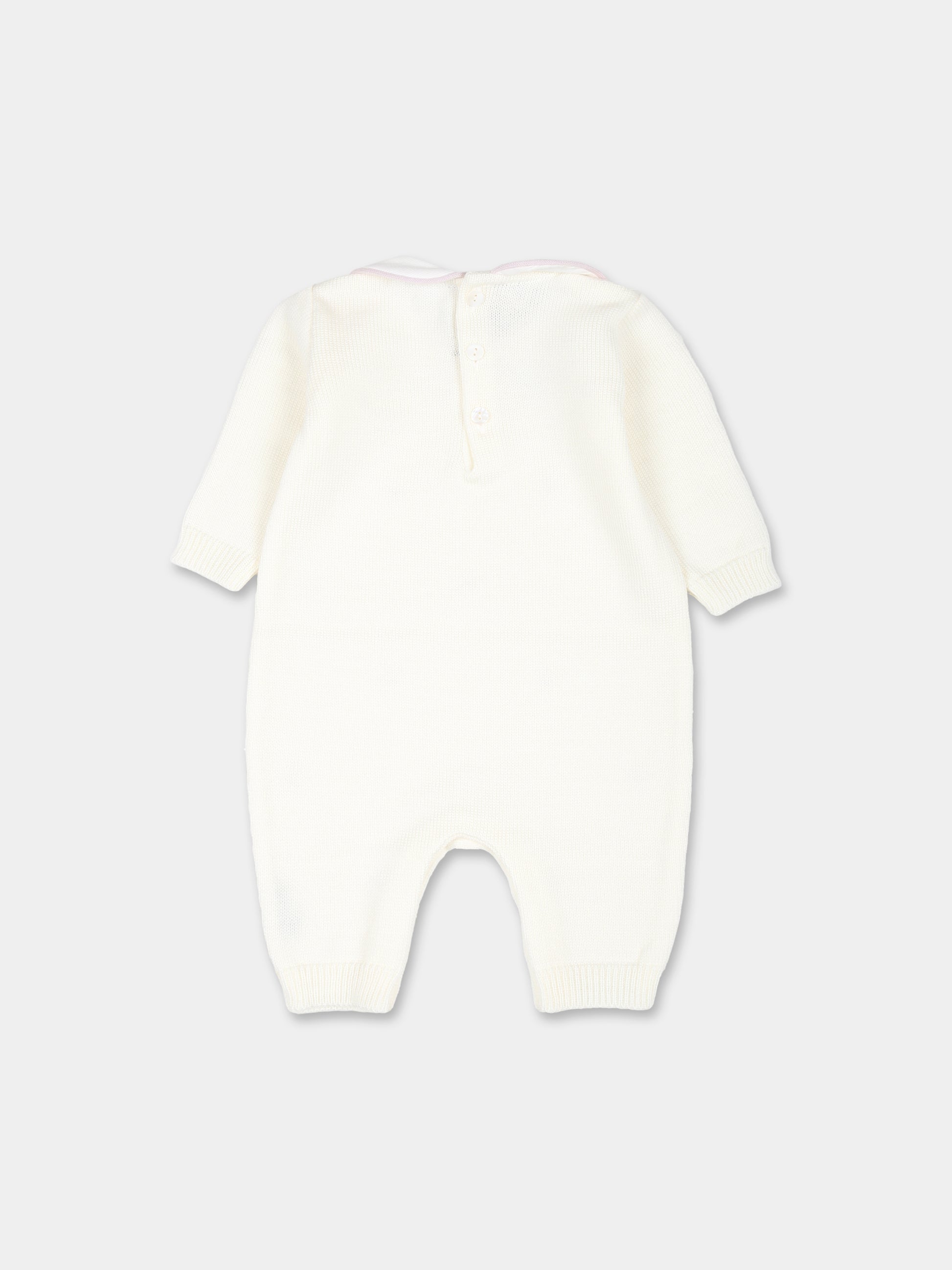 Tutina bianca per neonata con pois lilla,Little Bear,9115 LATTE/GLICINE