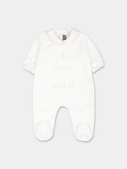 Tutina bianca per neonata con scritta Dad,Little Bear,9037 LATTE/ROSA