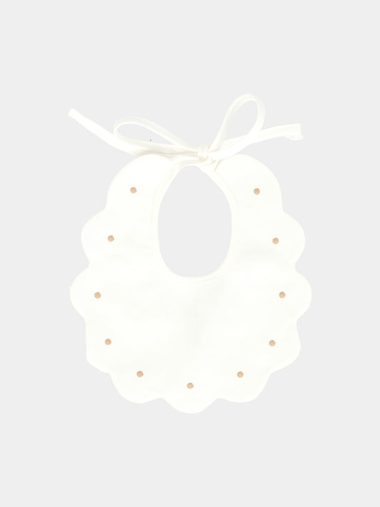 Bavaglino bianco per neonati con pois,Little Bear,2042 LATTE/TORTORA