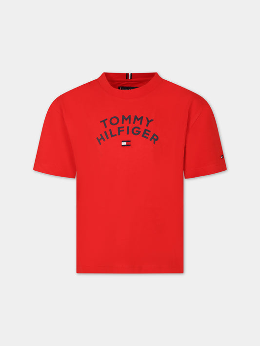 T-shirt rossa per bambino con logo,Tommy Hilfiger Junior,23WMTHKB0KB08548T SNE
