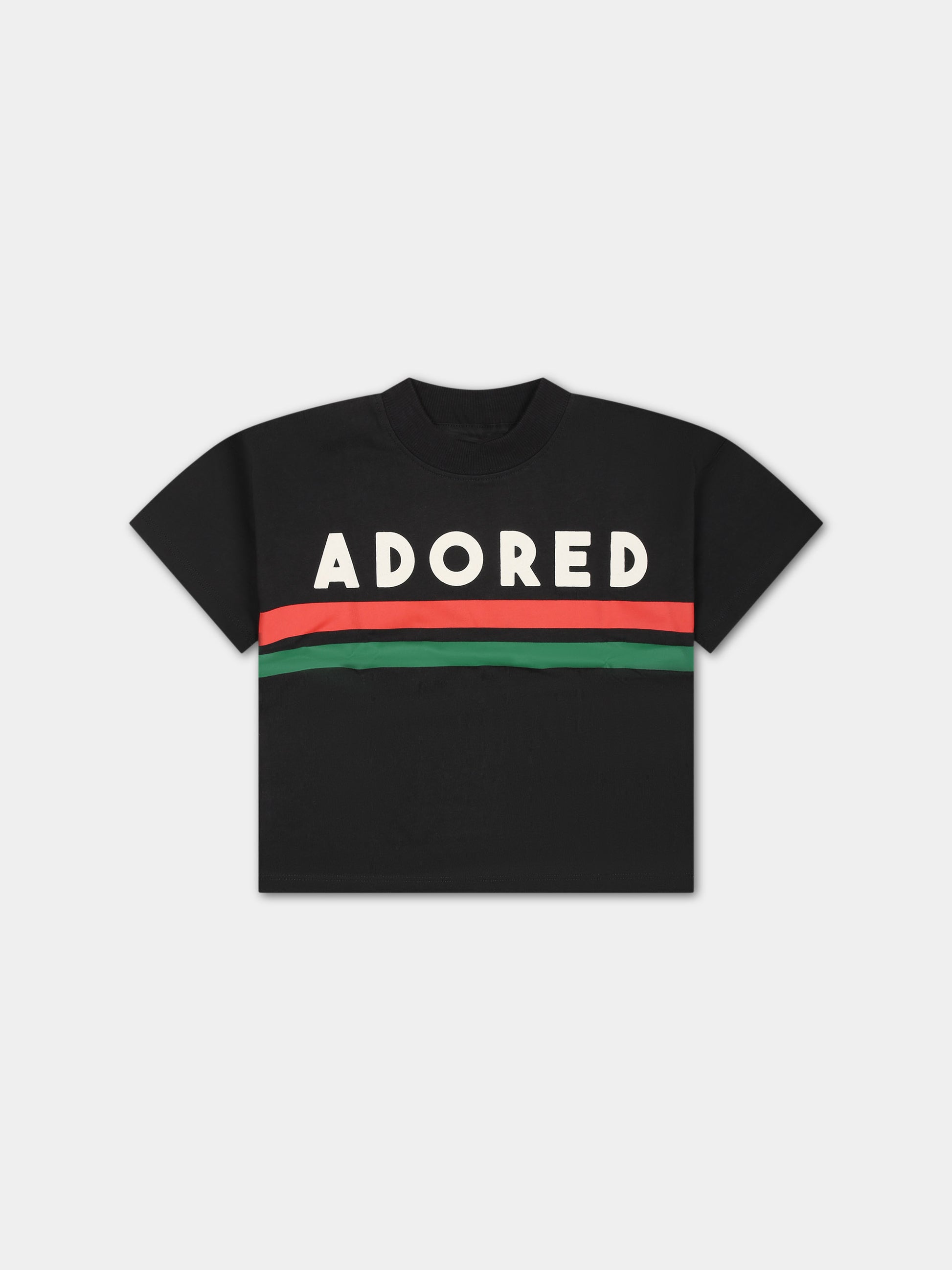 T-shirt nera per neonati con scritta,Mini Rodini,2412012199