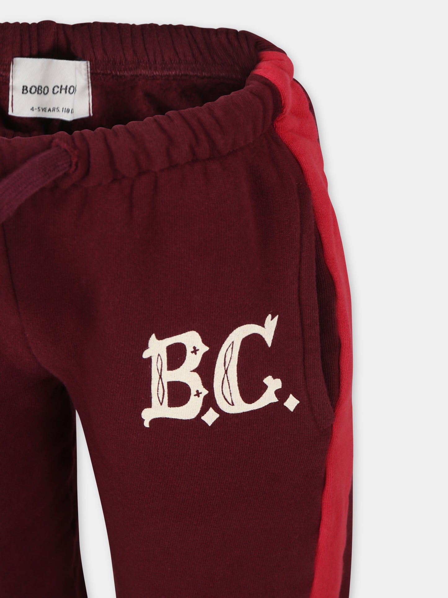 Pantaloni bordeaux per bambini con logo,Bobo Choses,B224AC081