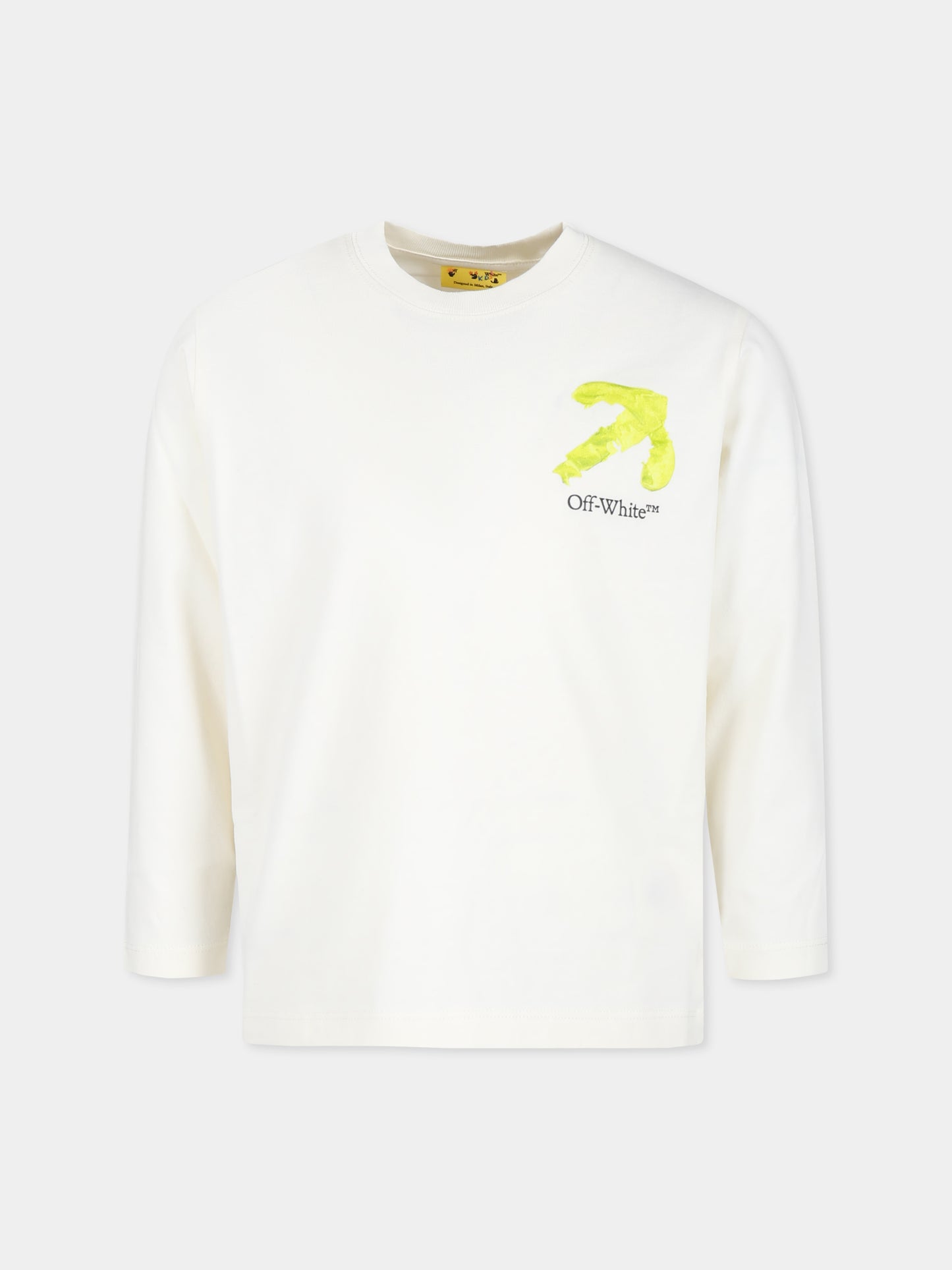 T-shirt avorio per bambino con logo e frecce,Off White,OBAB001F24JER0020310