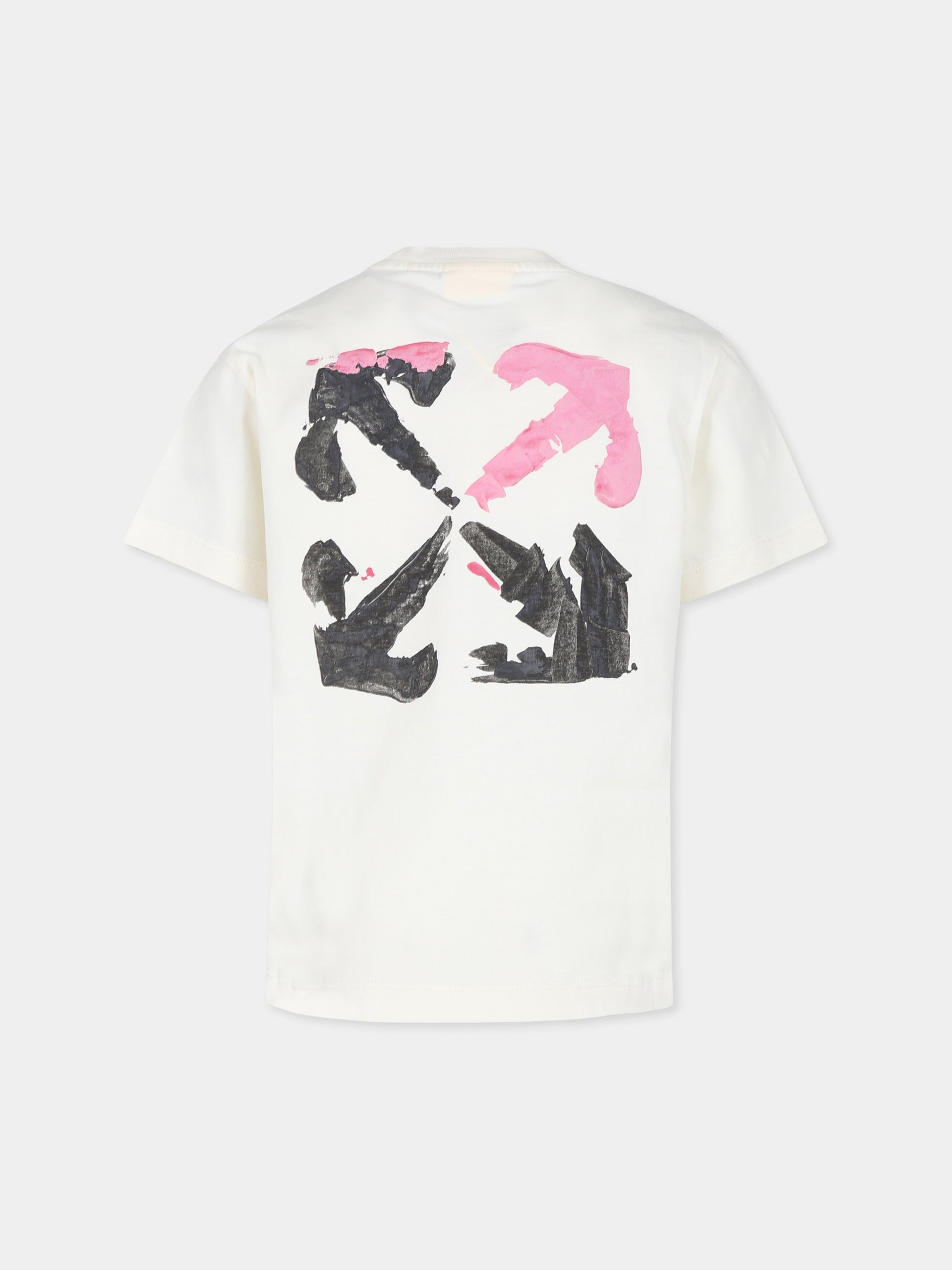 T-shirt avorio per bambina con logo e frecce,Off White,OGAA001F24JER0090310