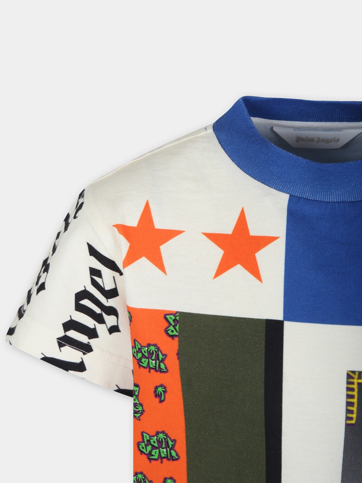 T-shirt avorio per bambino con stampa e logo,Palm Angels,PBAA003F24JER0060444