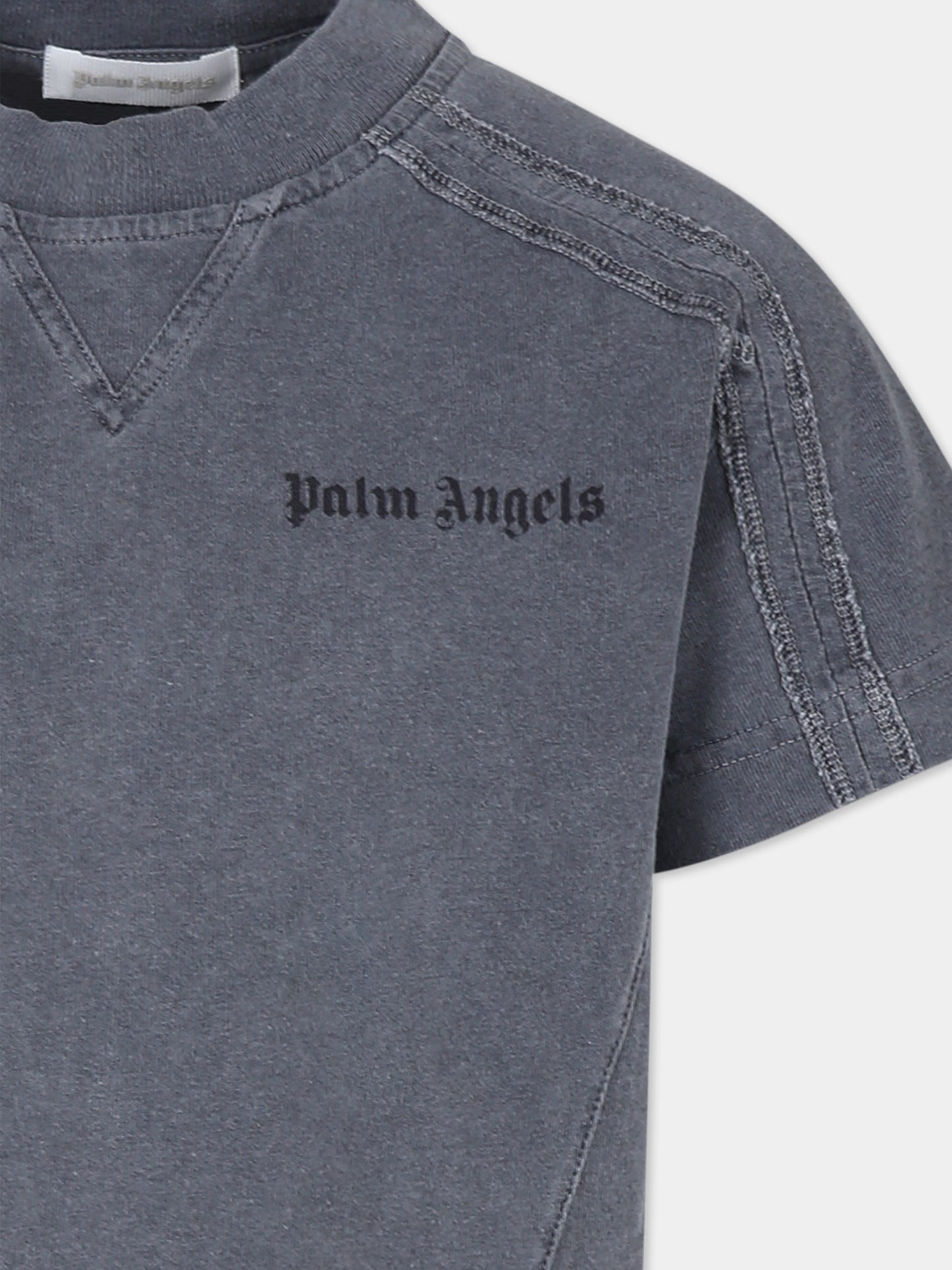 T-shirt grigia per bambino con logo nero,Palm Angels,PBAA013F24JER0010909