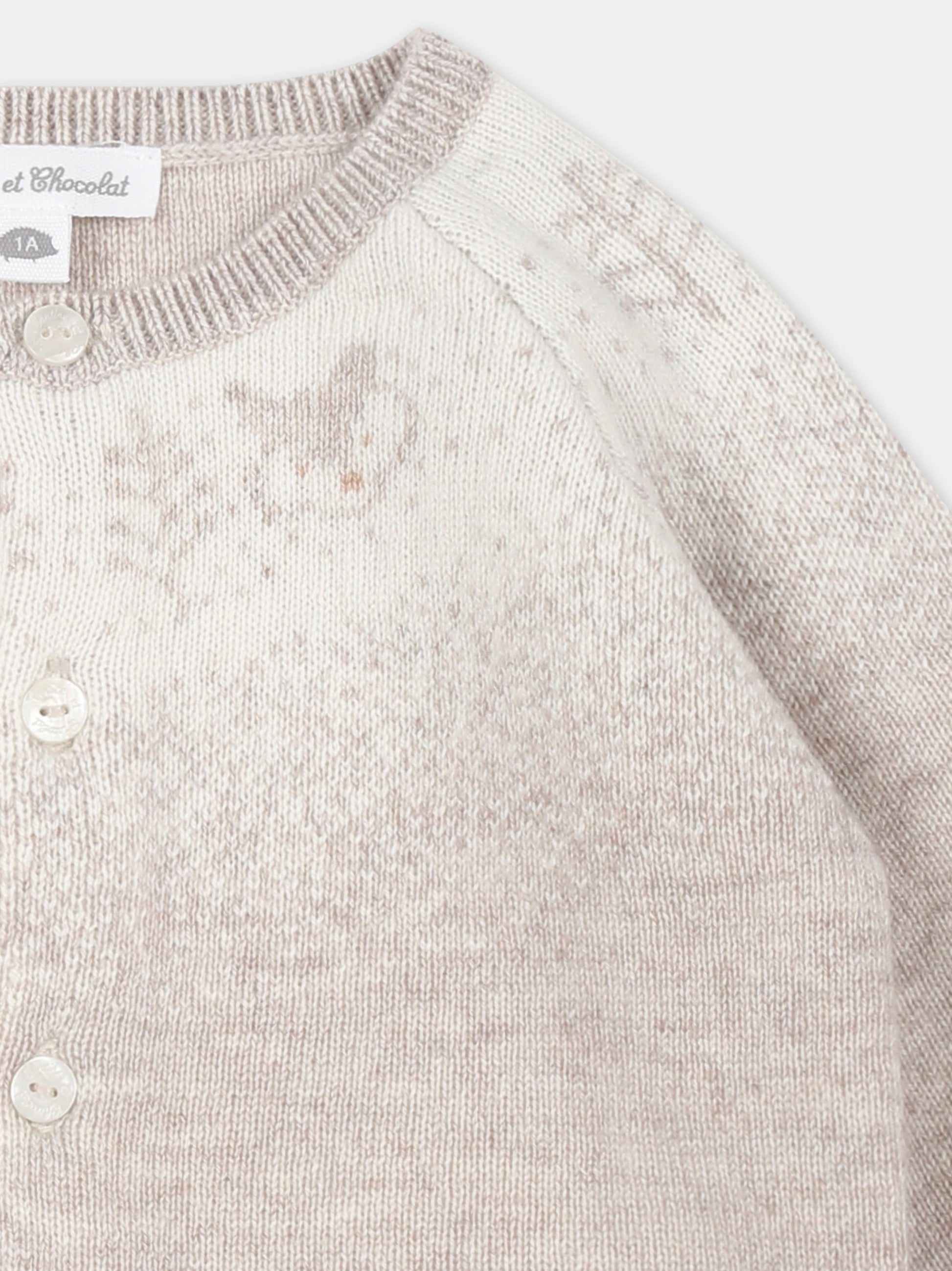 Cardigan beige per neonato con volpe,Tartine Et Chocolat,TZ18010 1724H