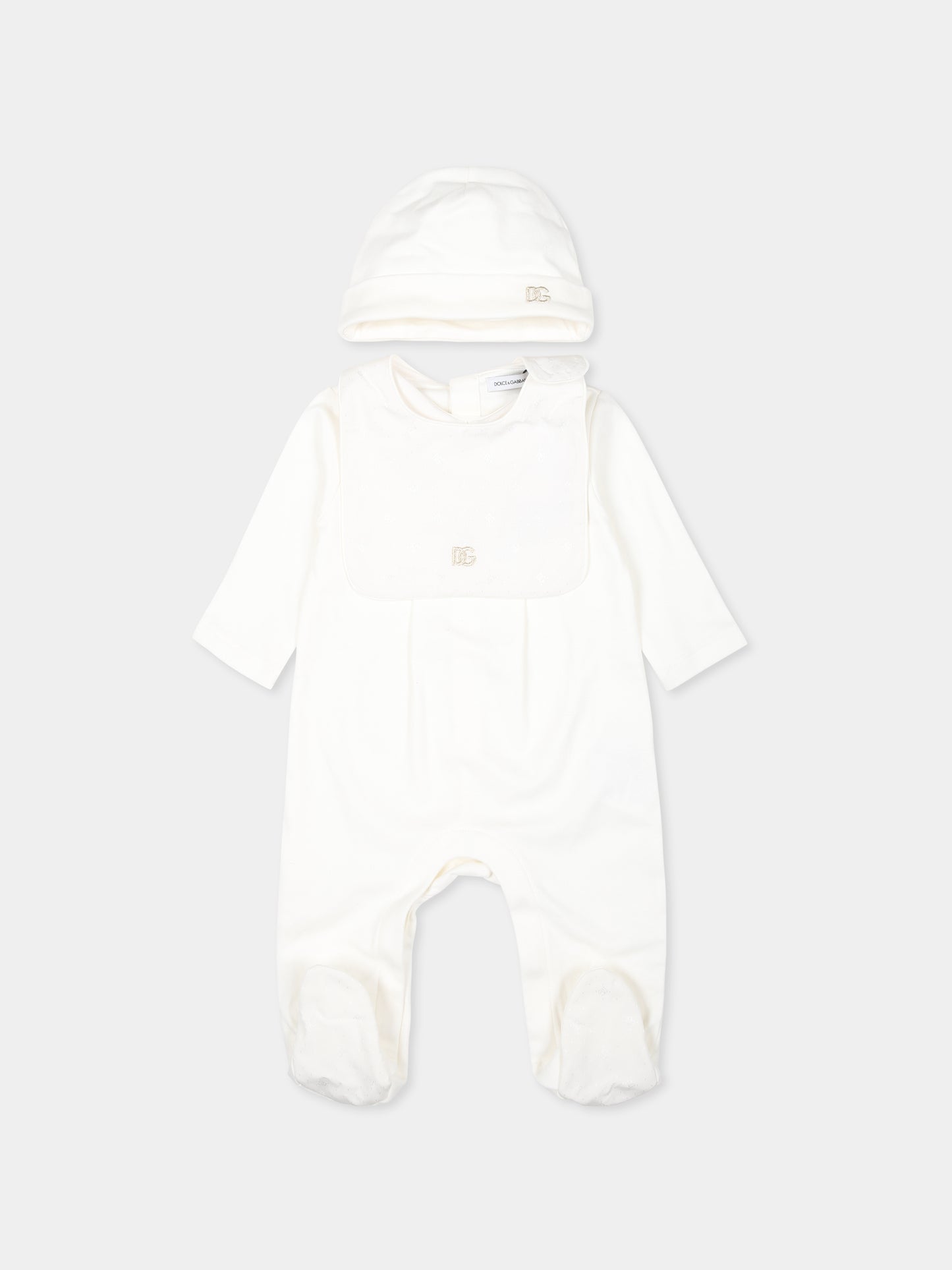 Set tutina bianco per neonati con logo DG,Dolce & Gabbana Kids,L1JO8D G7N3J S9000