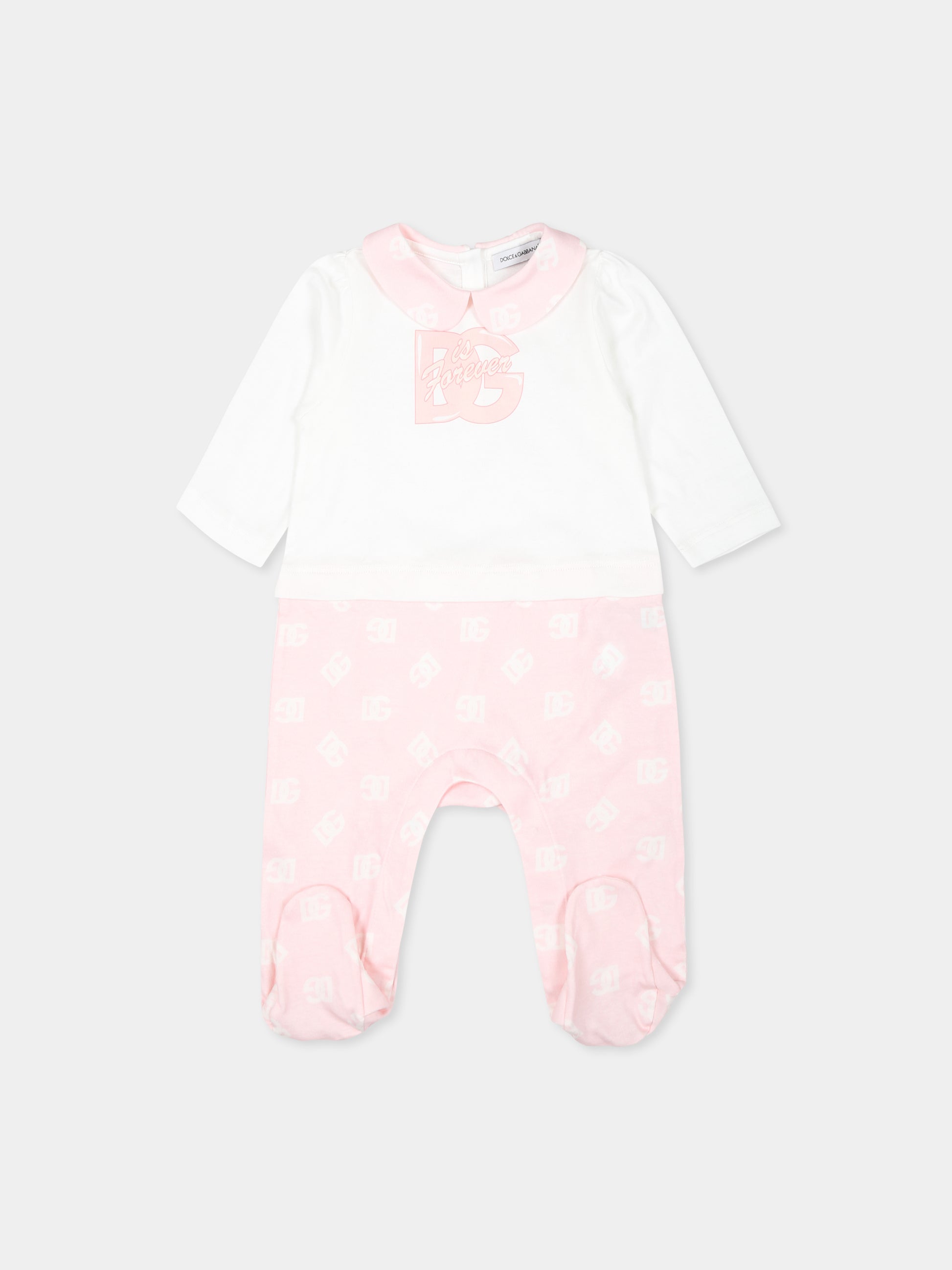 Set tutina rosa per neonata con logo DG,Dolce & Gabbana Kids,L2JO3D G7N2N S9000