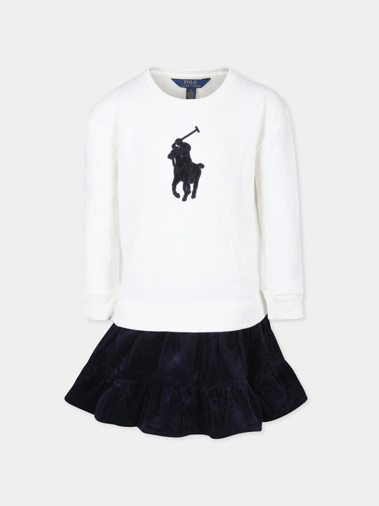 Vestito bianco per bambina con cavallino,Ralph Lauren Kids,950935001