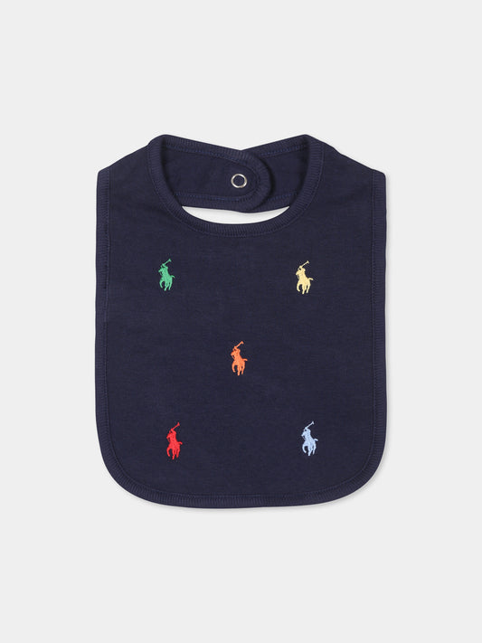 Bavaglino blu per neonato con iconici cavallini,Ralph Lauren Kids,876689001