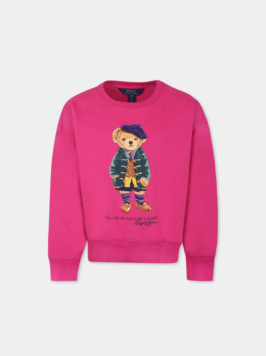 Felpa fucsia per bambina con iconico Polo Bear,Ralph Lauren Kids,951082001