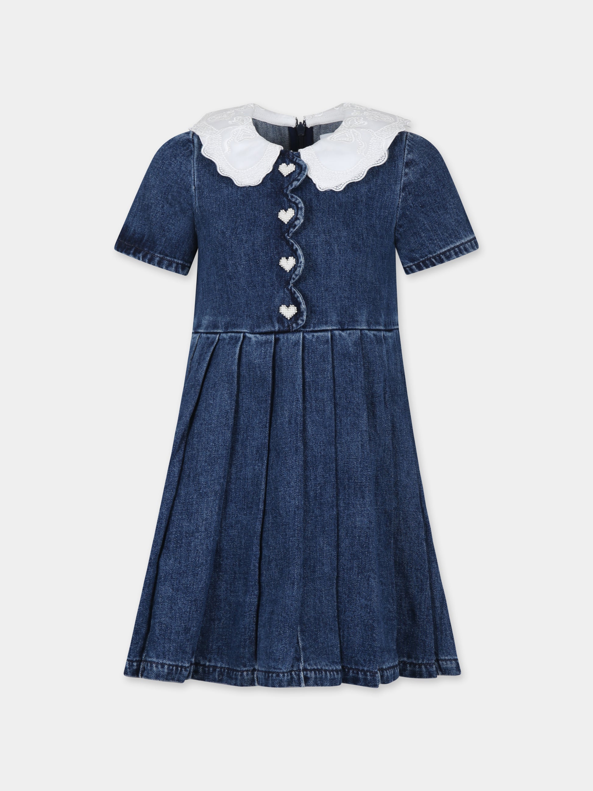 Vestito blu per bambina con pizzo ricamato,Self-portrait,PF24 724S BL